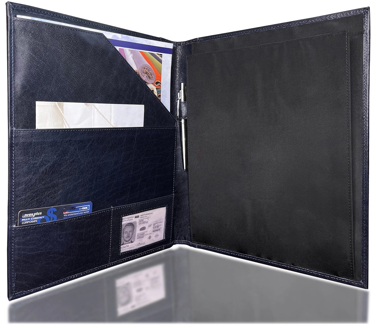 Premium Royal Blue Leather Portfolio - Professional Business Document Holder for Meetings, Presentations, and Office Use