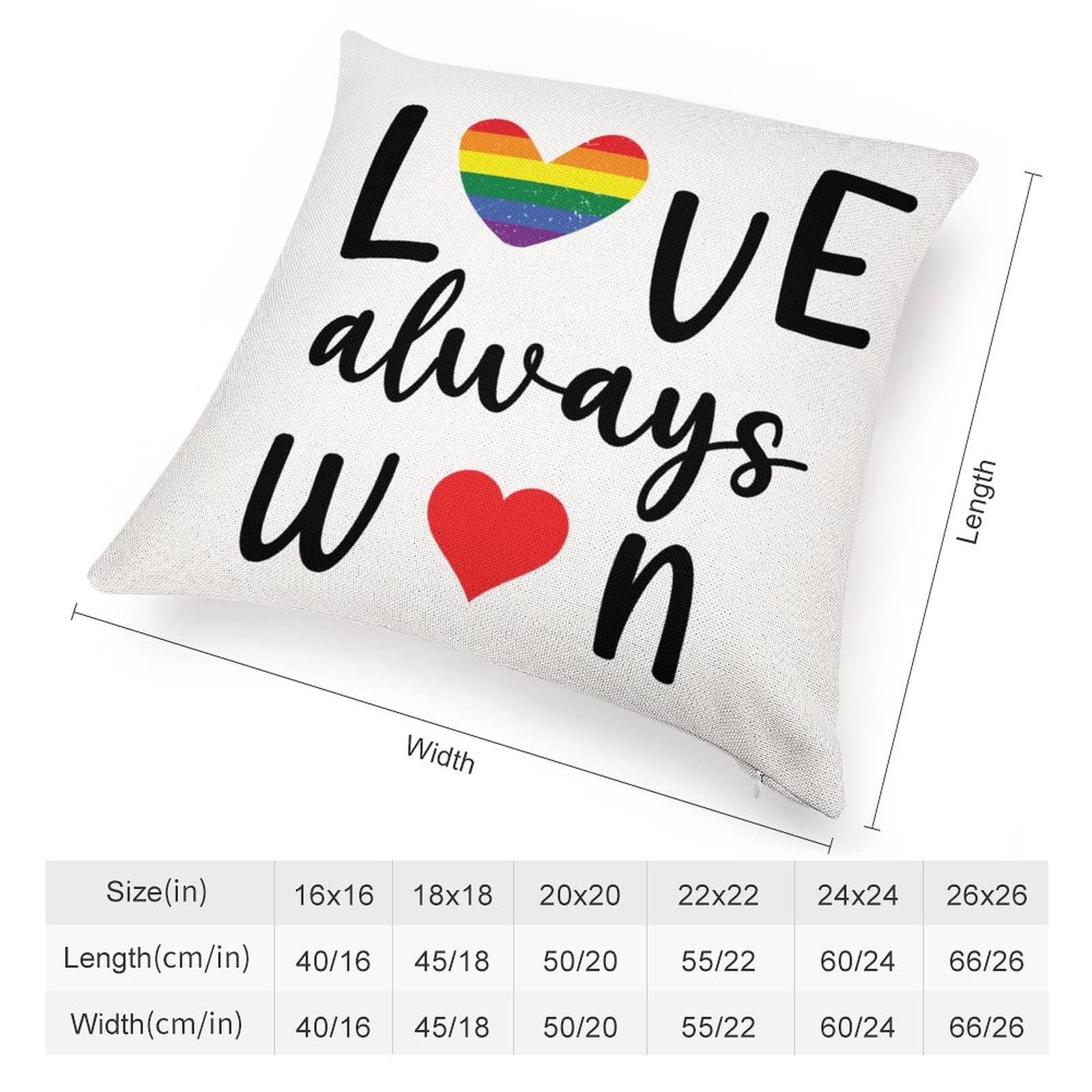 LGBT Pride Throw Pillow Covers - 20x20 Inch Rainbow Gay Couple & Lesbian Love Decorative Pillow Covers for Sofa, Bed, Couch - Cotton Linen Zipper Pillow Fashion - Perfect for Pride Month, LGBTQ+ Home Decor & Ally Support