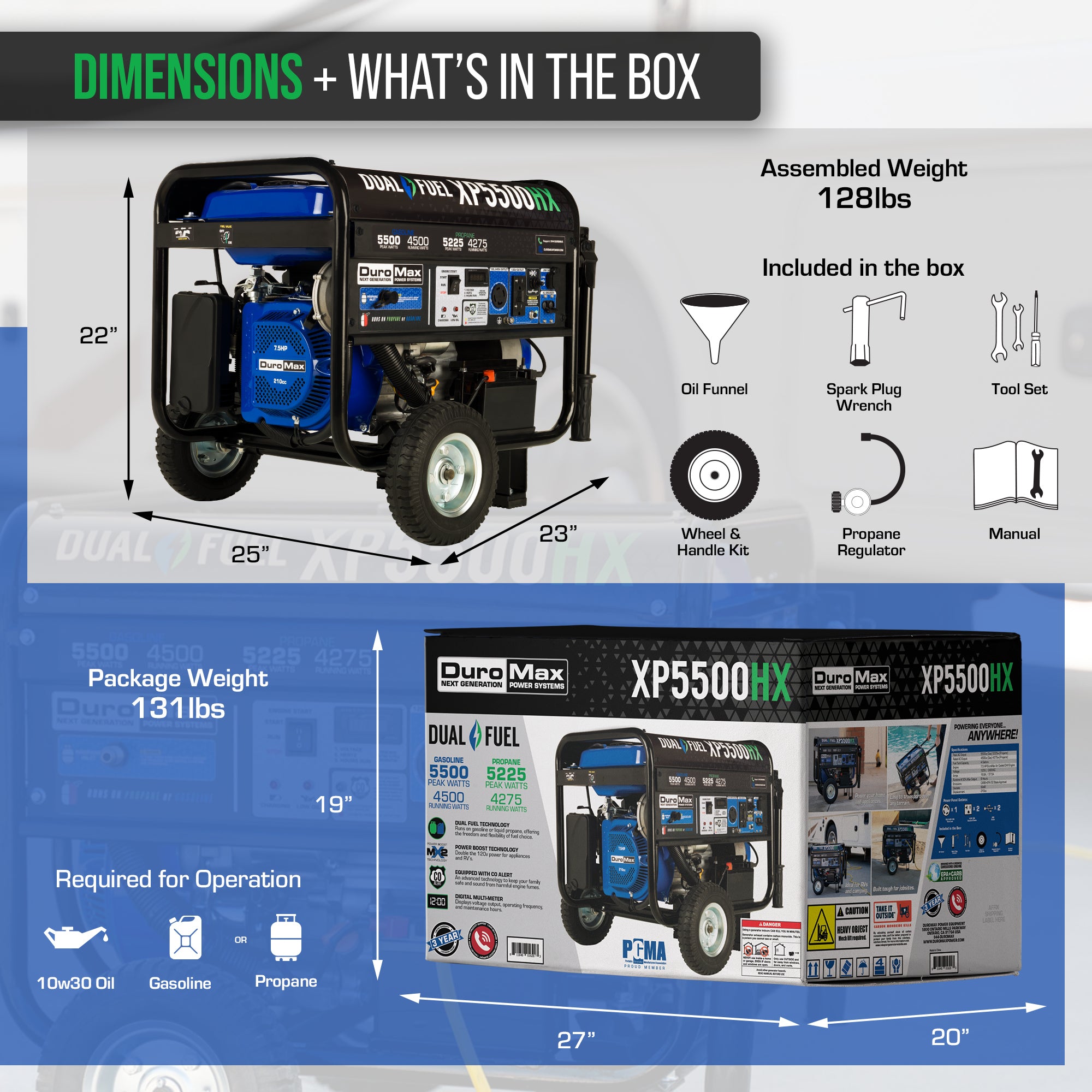 DuroMax XP5500HX 4500W/5500W Dual Fuel Portable Generator with CO Alert & Electric Start - Perfect for Home Backup Power, Camping, and Emergency Use