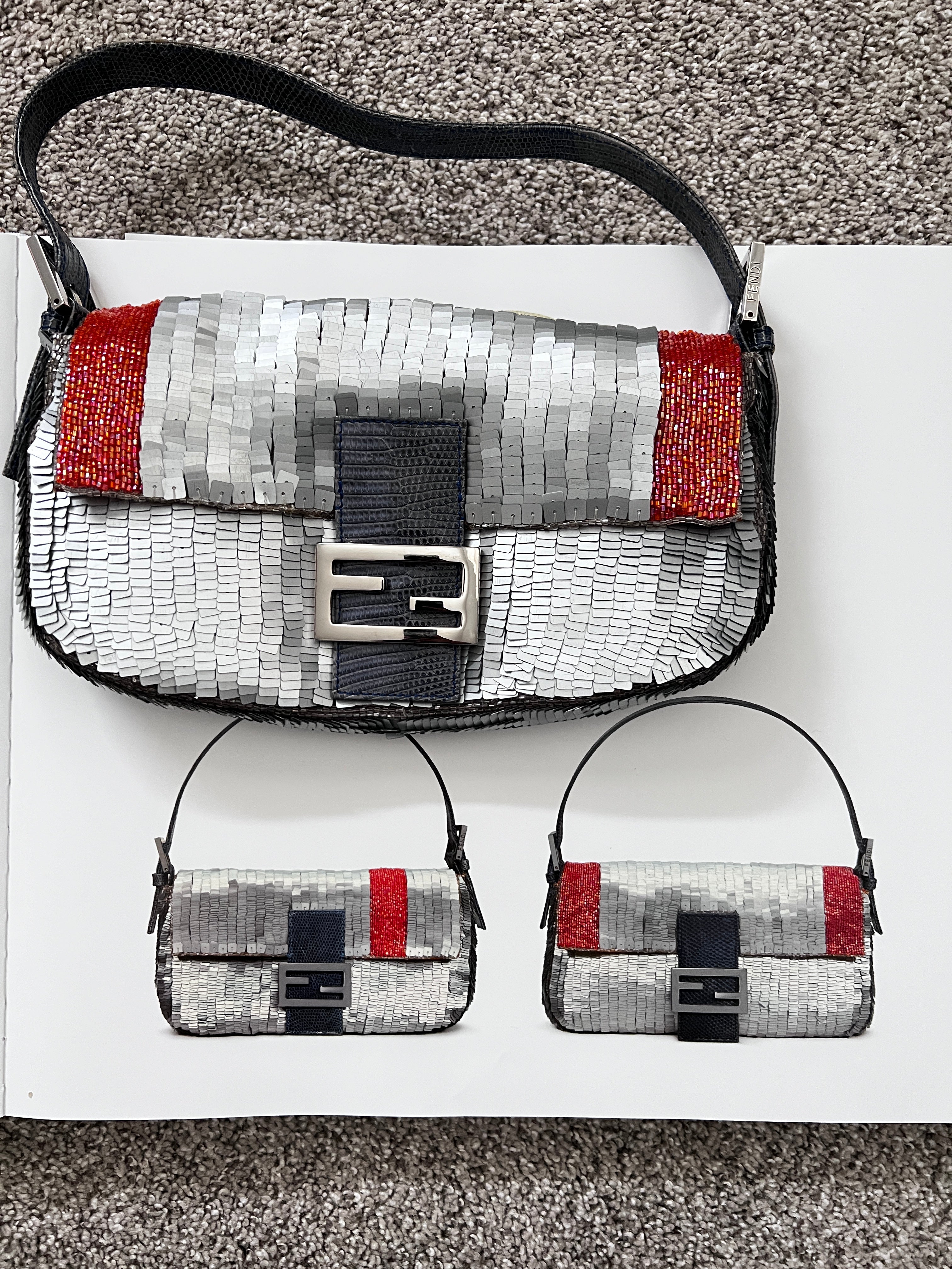 Vintage Silver Sequin Trimmed Orange Beads Baguette Bag - Rare 1970s Retro Clutch for Evening Parties & Special Occasions