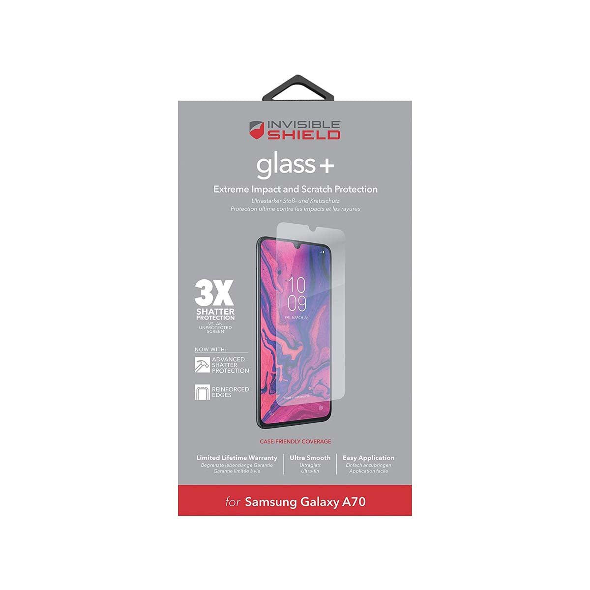 InvisibleShield Glass Screen Protector for Samsung Galaxy A70 - Clear, Anti-Scratch, Bubble-Free Installation - Perfect for Everyday Protection & Gaming