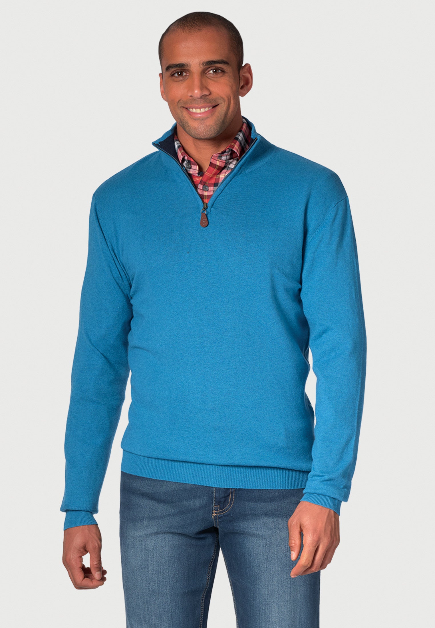 Luxury Cotton Merino Wool Zip Neck Sweater for Men & Women - Soft & Warm Winter Pullover - Perfect for Casual Outfits, Office Wear & Outdoor Activities - Sea Blue