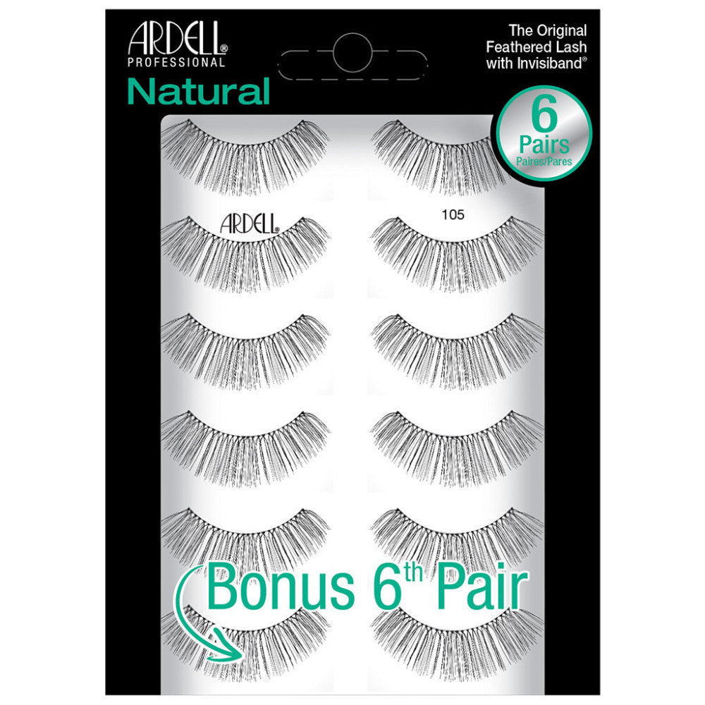 Ardell Natural #105 False Eyelashes 6 Pack - Natural Look, Easy to Apply for Everyday Wear & Special Occasions