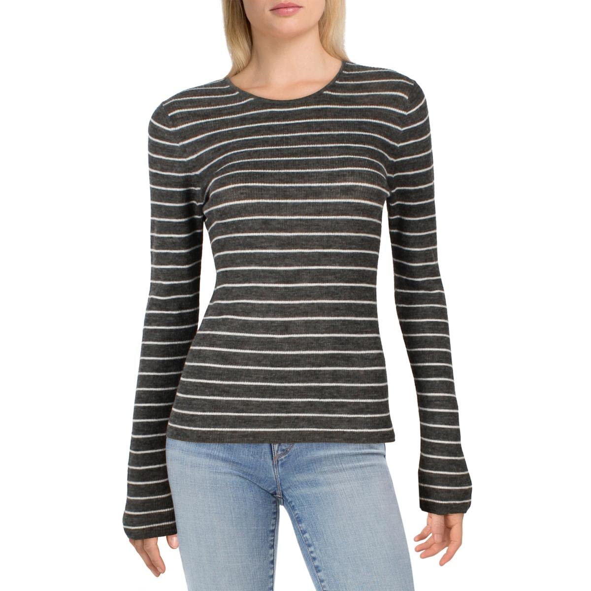 Vince Women's Wool Striped Crewneck Sweater - Gray XS | Soft Winter Pullover for Casual Outfits & Office Wear