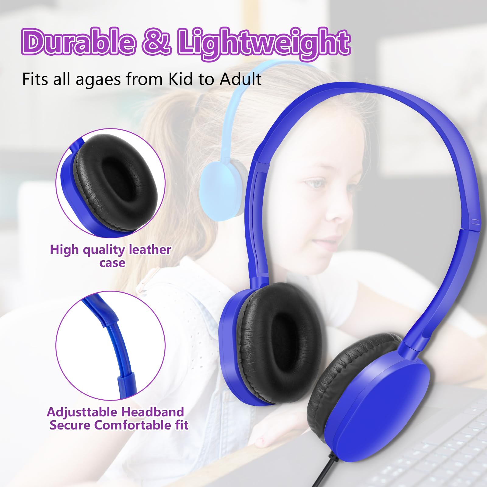 Bulk Classroom Headphones 30 Pack - Durable School Headphones for Kids, Students, Teens & Adults - Multi-Color Wholesale Earphones Set - Perfect for Online Learning, Computer Labs & Classroom Activities