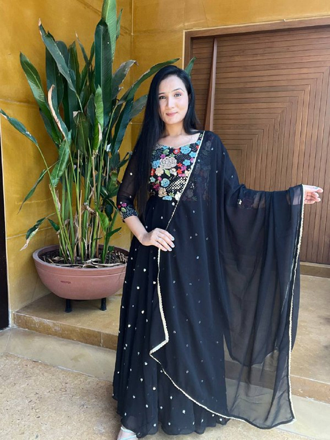 Elegant Black Premium Festive Wear Ready-Made Gown with Dupatta - Heavy Sequins & Embroidery Work for Weddings, Parties & Special Occasions
