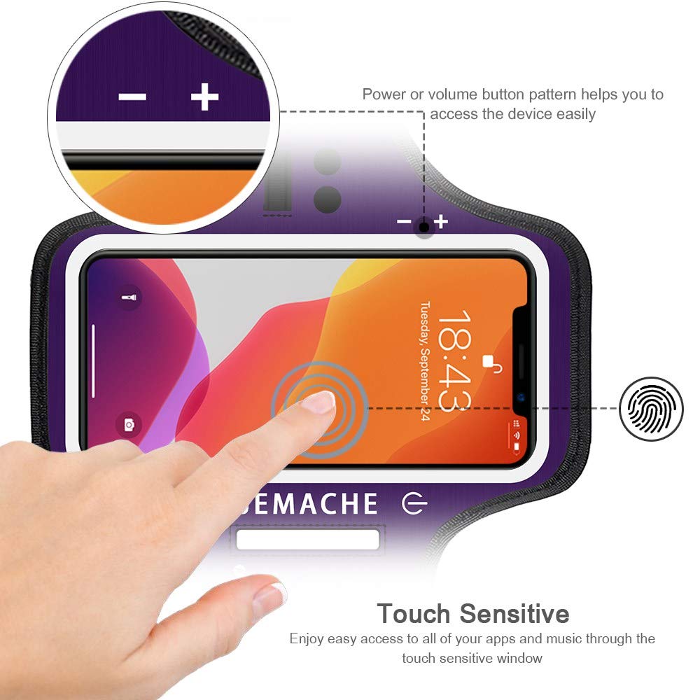 JEMACHE iPhone 16 15 Pro Armband - Running & Gym Workout Armband with AirPods Holder for iPhone 16/15/14/13/12 Pro - Perfect for Jogging, Fitness Training & Outdoor Activities (Purple)