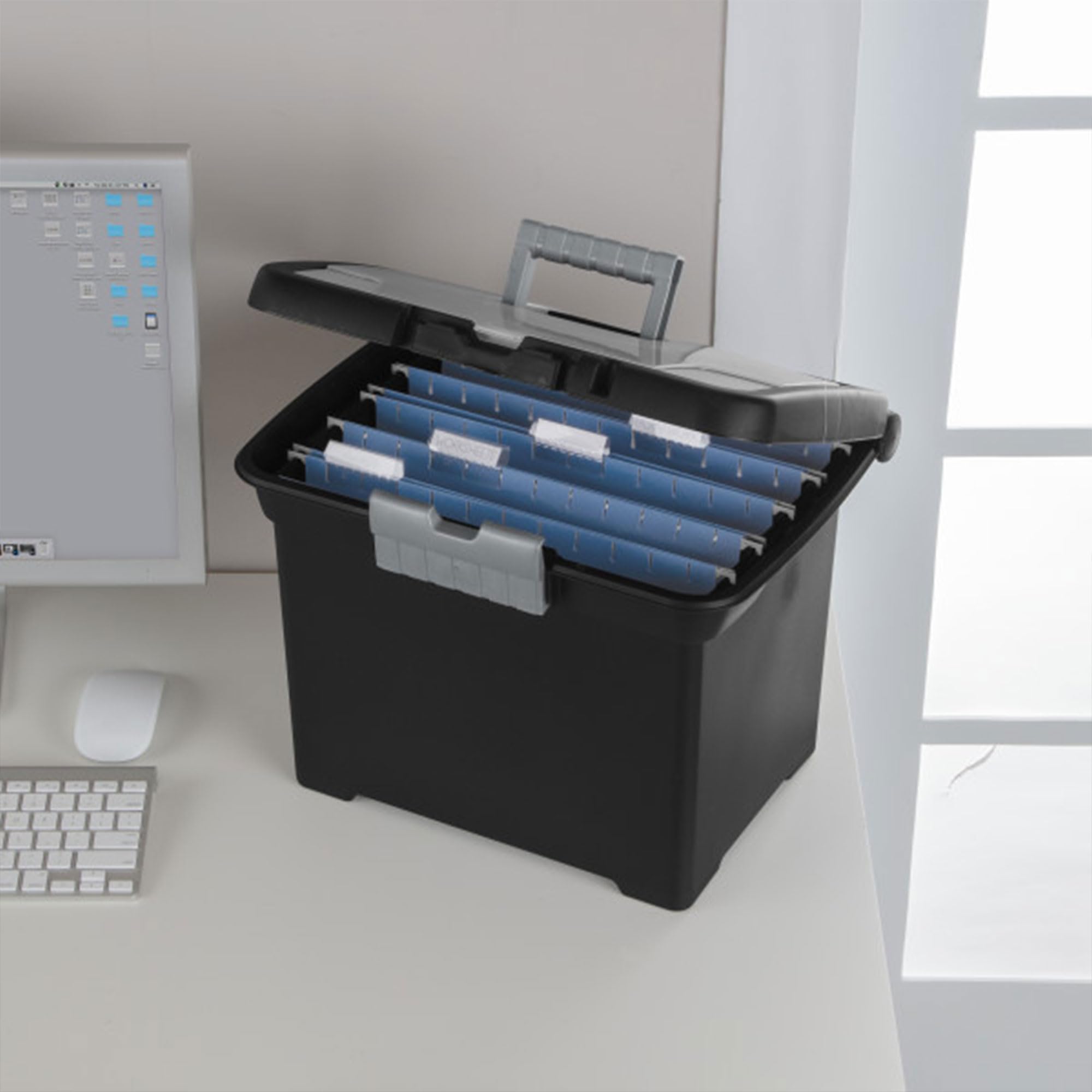 Sterilite Portable Lockable File Box Organizer with Handle and Clear Lid - 12 Pack Storage Solution for Office, Home & School Documents