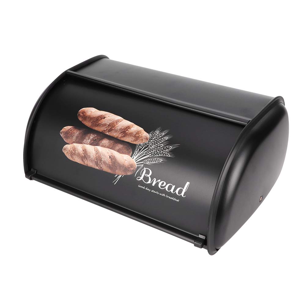Stainless Steel Bread Box - Large Capacity Bread Storage Container for Kitchen Countertop | Airtight Bread Holder Bin Organizer | Perfect for Fresh Bread, Baguettes, Pastries & Baked Goods (Black)
