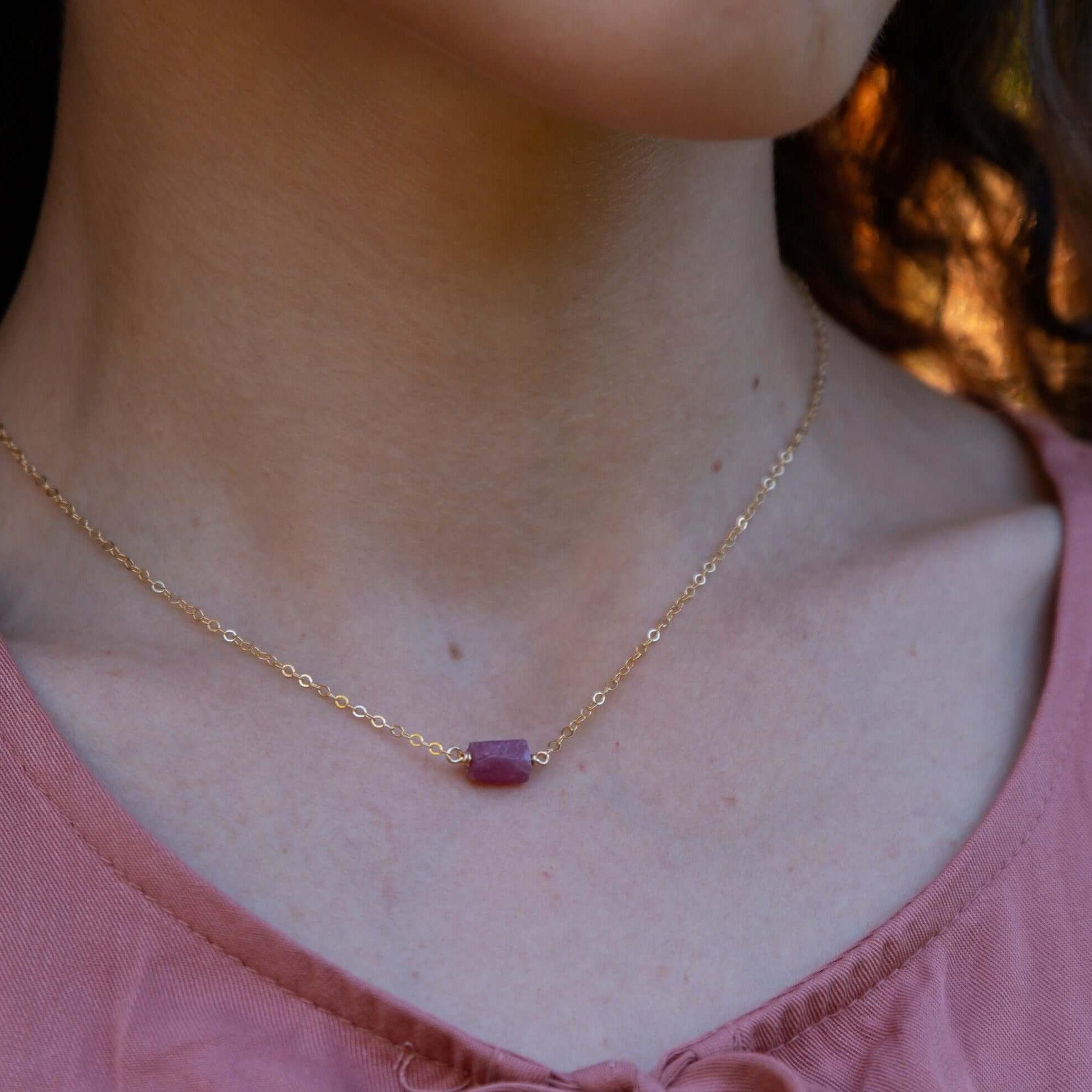 Natural Raw Earth Red Ruby Crystal Nugget Necklace - Handmade Boho Jewelry for Women - Perfect for Layering, Gift Giving & Spiritual Healing