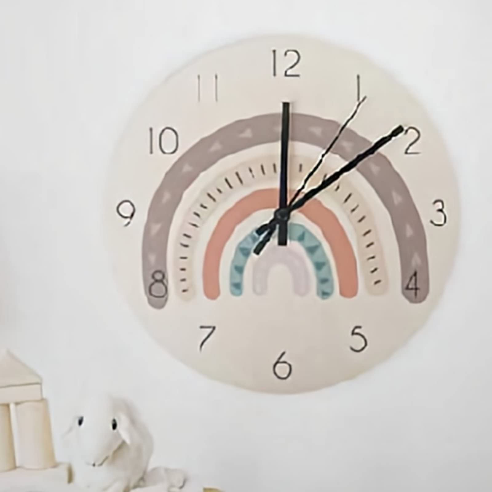 Boho Rainbow Wall Clock - 10 Inch Round Wood Silent Battery Operated Wall Decor in Earthy Tones | Perfect for Bedroom, Living Room & Office Hanging Decor | Vintage Home Decor & Unique Gift Idea
