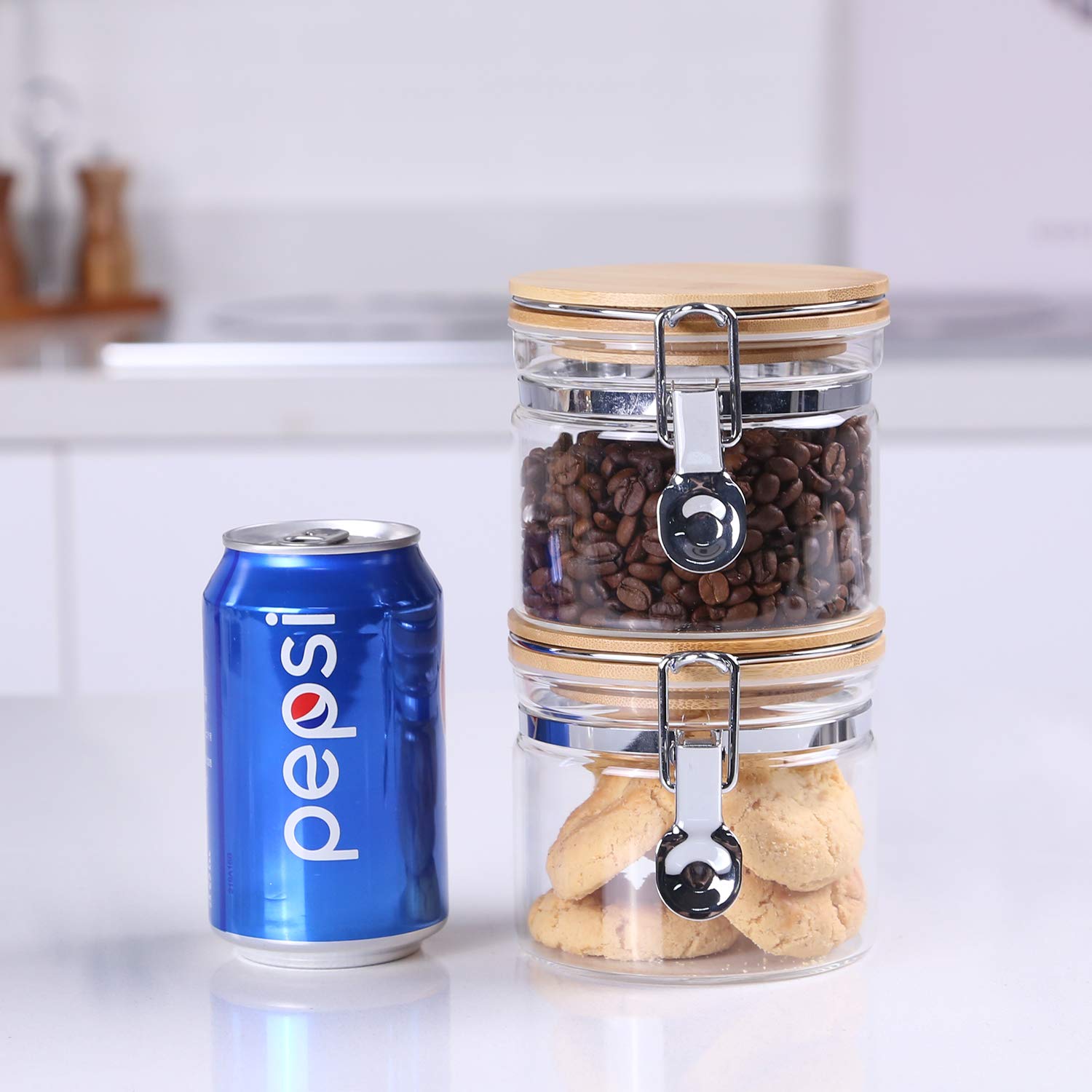 KKC HOME ACCENTS 16oz Clear Borosilicate Glass Storage Jars with Airtight Locking Clamp Lids - Kitchen Pantry Canisters for Sugar, Salt, Coffee, Tea & Spices - Perfect for Organizing Dry Food Storage & Meal Prep