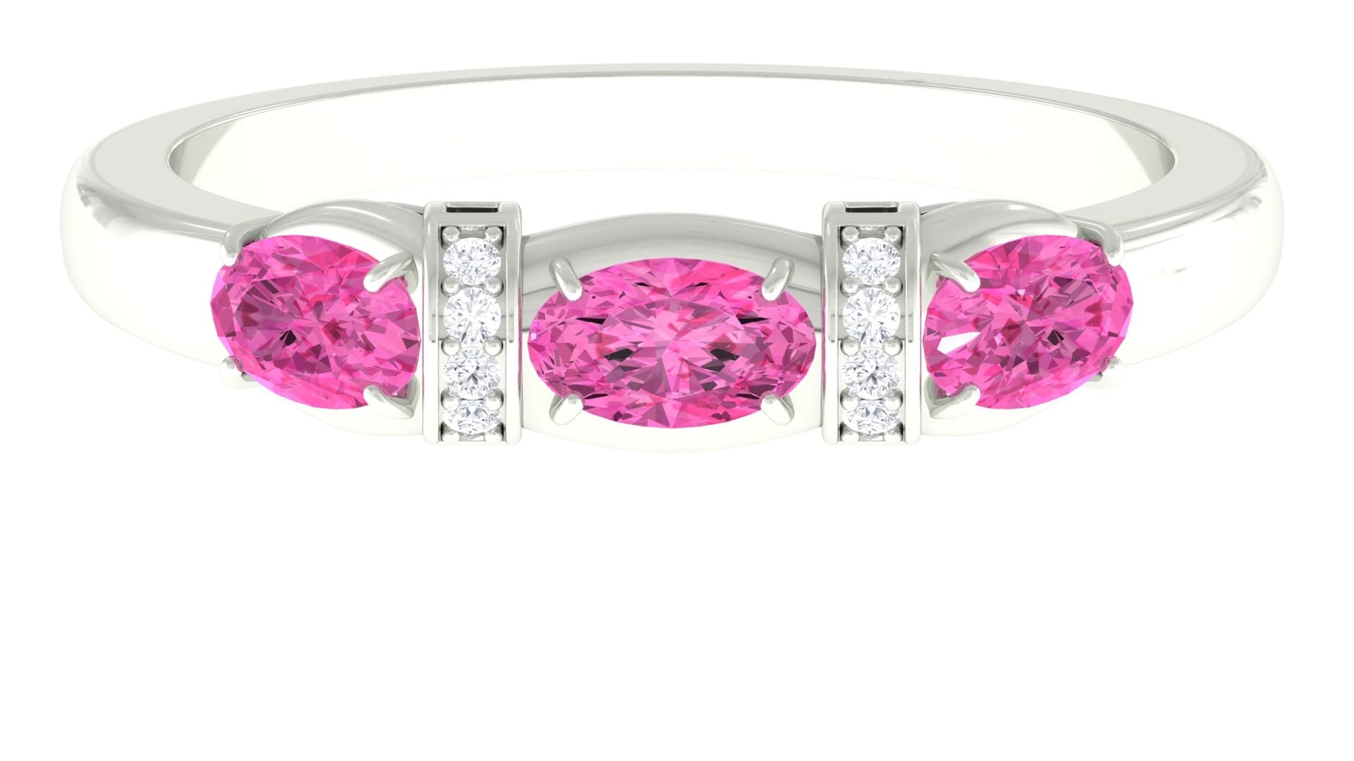 1 CT Pink Sapphire and Diamond Anniversary Ring in 14K Solid Gold - East West Band Engagement Ring for Women - Perfect for Valentine's Day, Proposal or Anniversary Gift