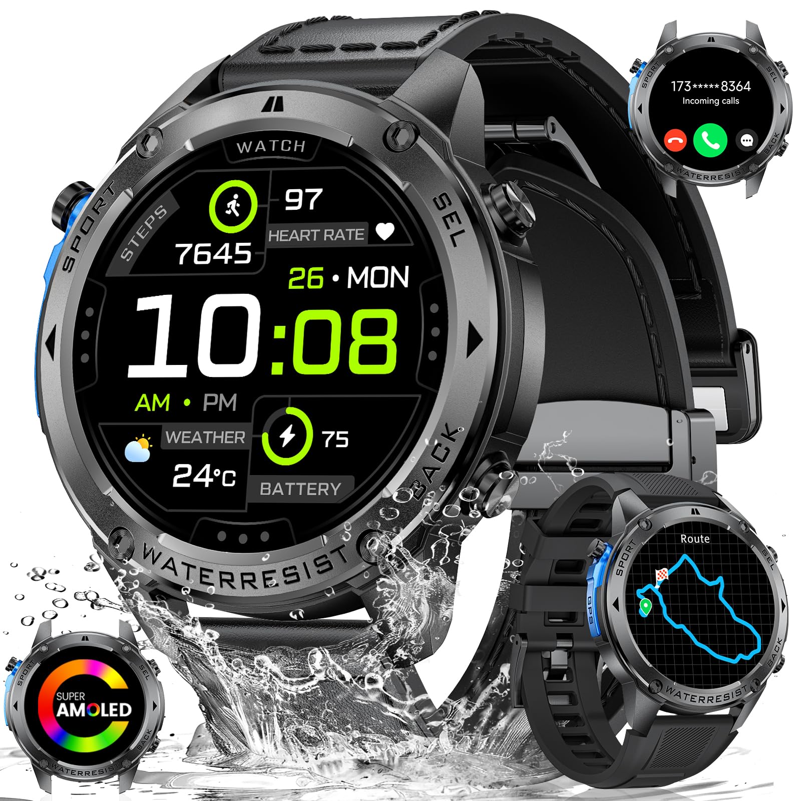 LIGE GPS Military Smart Watch for Men - Rugged Outdoor Smartwatch with Calling, Compass, 170+ Sport Modes, 1.43