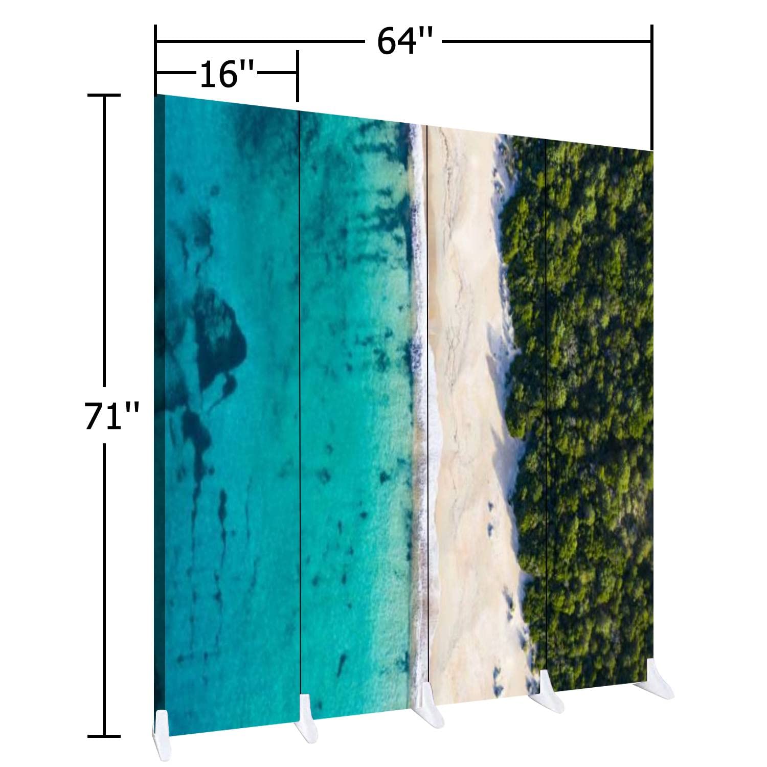 Wooden Room Divider Folding Screen - 4 Panel Privacy Partition with Dual-Sided Canvas for Home & Office | Indoor Display Shelves & Beach-Themed Wall Decor | Perfect for Living Rooms, Bedrooms, and Studio Spaces