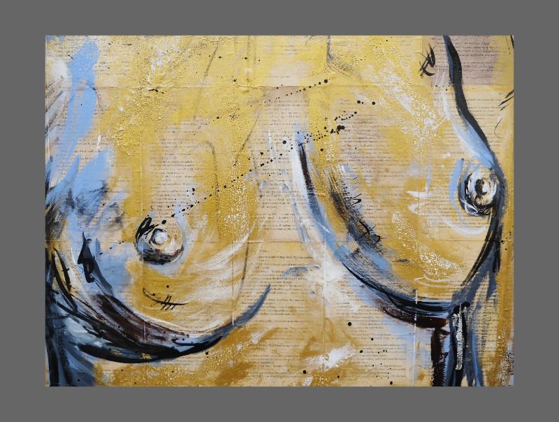 Dark And Darker 140cm x 100cm Book Club Series Gold Blue Nude Art Print - Premium Canvas Wall Decor for Living Room, Bedroom & Office
