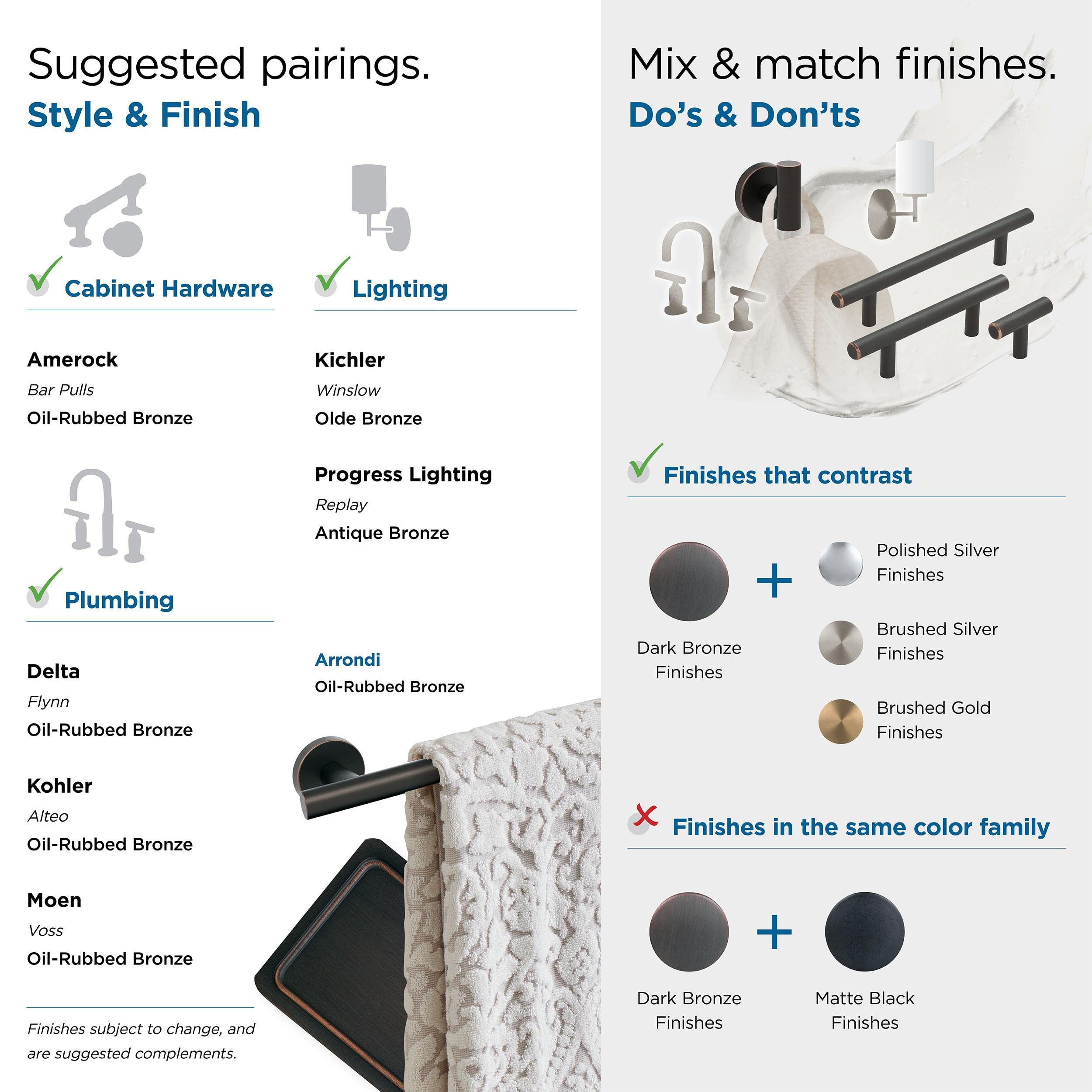 Amerock Oil Rubbed Bronze Arrondi 5-Piece Bathroom Accessories Set - Towel Bar, Toilet Paper Holder & More for Modern Bathroom Decor