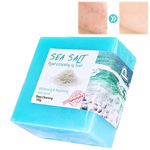 Natural Sea Salt Acne Cleansing Soap - Deep Pore Cleanser for Oily & Acne-Prone Skin | Handmade Moisturizing Face & Body Soap with Oil Control | Gentle Exfoliating Soap for All Skin Types (1 PC) - Perfect for Daily Skincare Routine & Travel