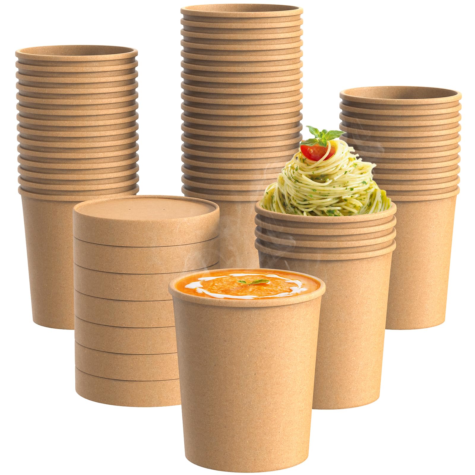 250-Pack 32 oz Kraft Paper Soup Containers with Vented Lids - Eco-Friendly Disposable Food Containers for Hot & Cold Meals, Restaurants, Takeout, Meal Prep, Salads, Stews, Frozen Yogurt & Ice Cream | Perfect for Catering, Food Trucks & Home Use
