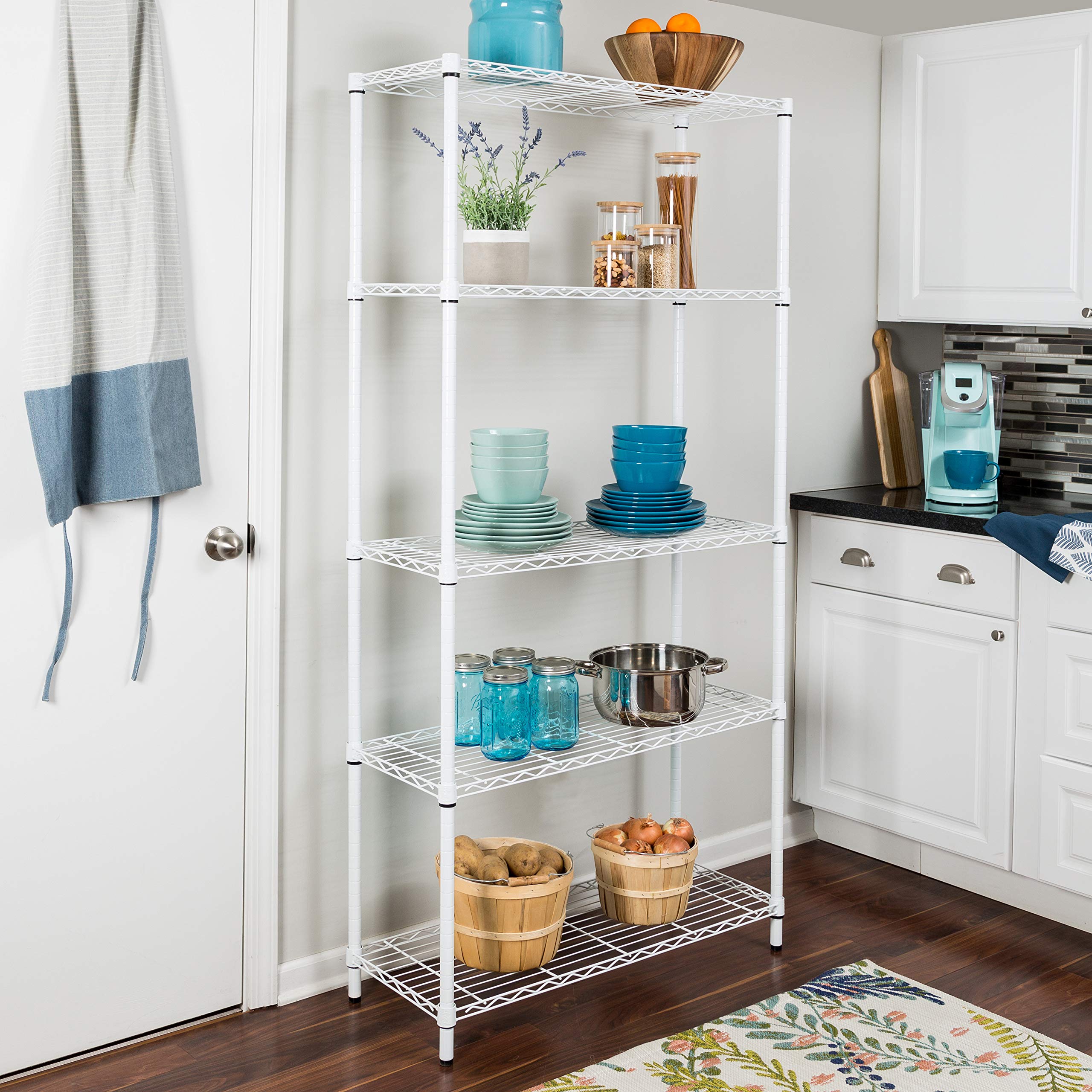 Honey-Can-Do 5-Tier Adjustable Shelf with Wheels - White for Home & Office Storage