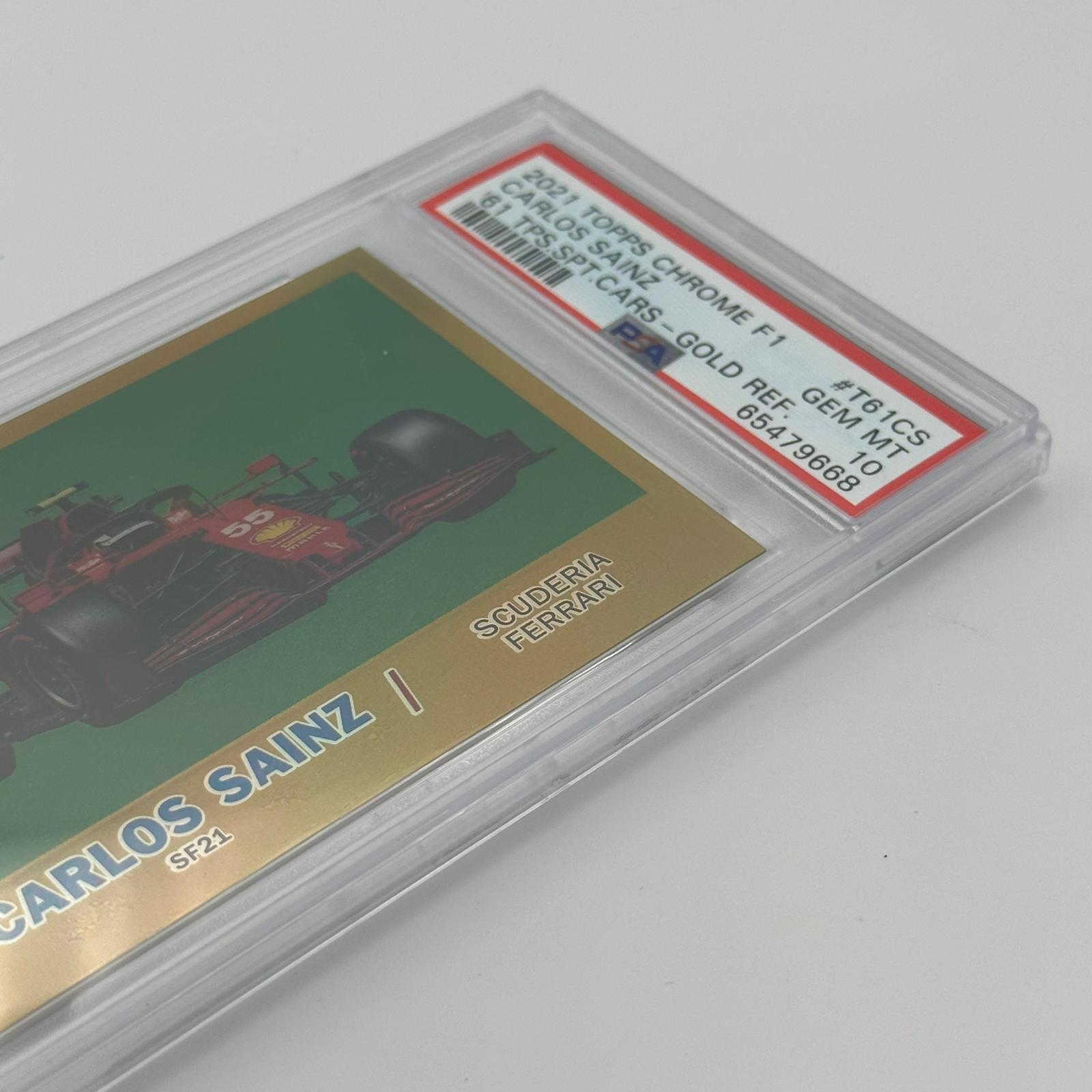PSA 10 Carlos Sainz Ferrari #T61CS Gold Wave Refractor Trading Card - 11/50 Limited Edition - Perfect for F1 Collectors & Racing Memorabilia Displays