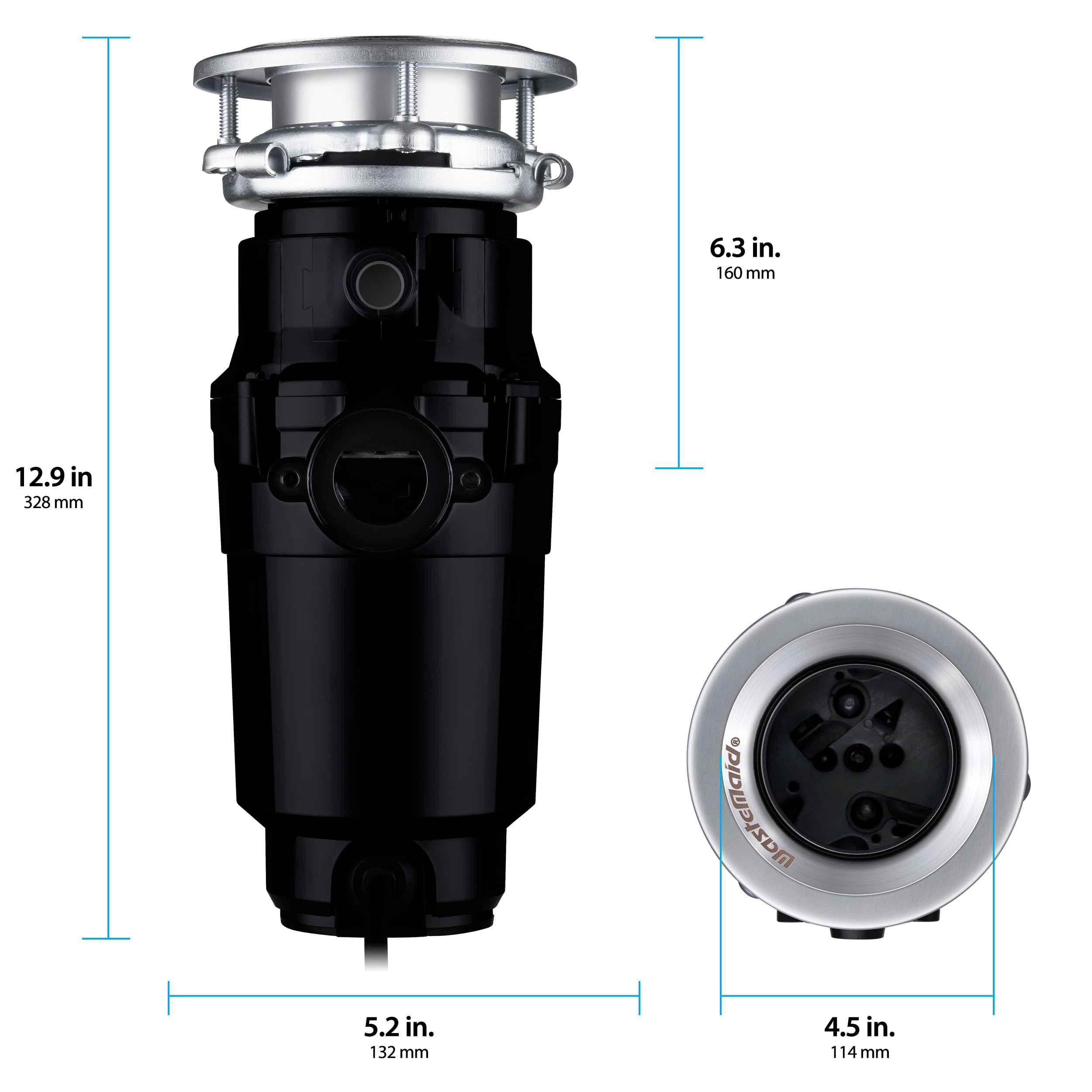 Waste Maid 10-US-WM-058-3B 1/2 HP Stainless Steel Garbage Disposal with Anti-Jam Technology - Black Food Waste Grinder for Kitchen Sink (Perfect for Small Households & Eco-Friendly Waste Management)