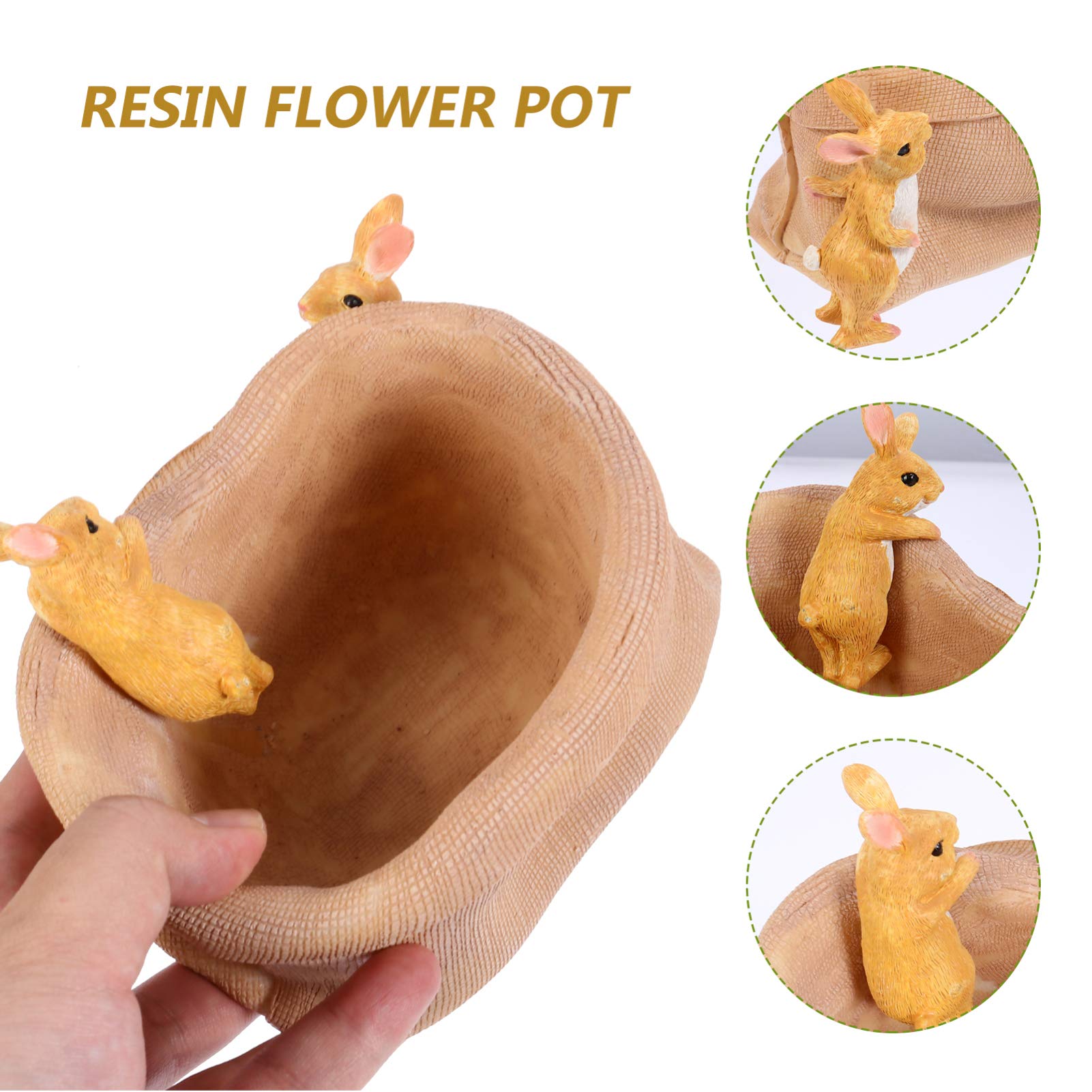 DOITOOL Resin Bunny Sack Flower Pot - Cute Succulent Planter with Idyllic Design, Home Decor Plant Container for Indoor/Outdoor Use - Perfect for Windowsill, Garden, Office Desk & Gift Giving