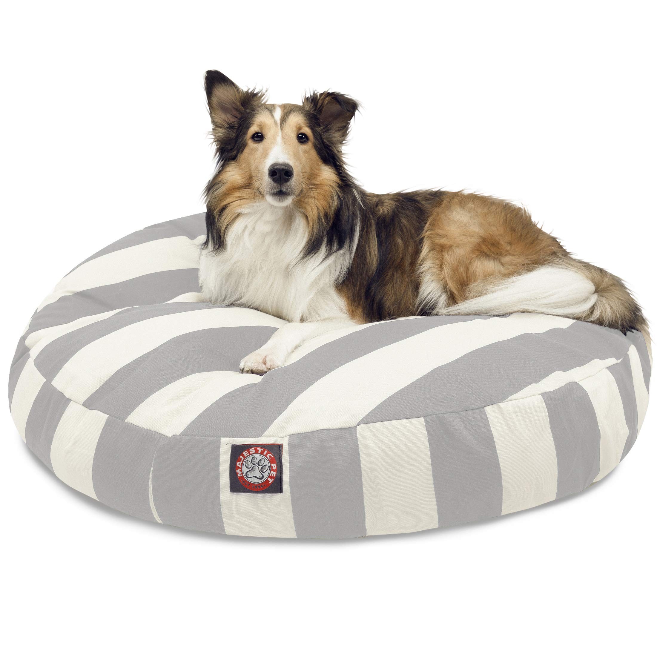Majestic Pet Indoor Outdoor Vertical Stripe Round Dog Bed - Medium Gray Washable Removable Cover - Cozy Sleeping Spot for Dogs in Living Room, Bedroom or Patio