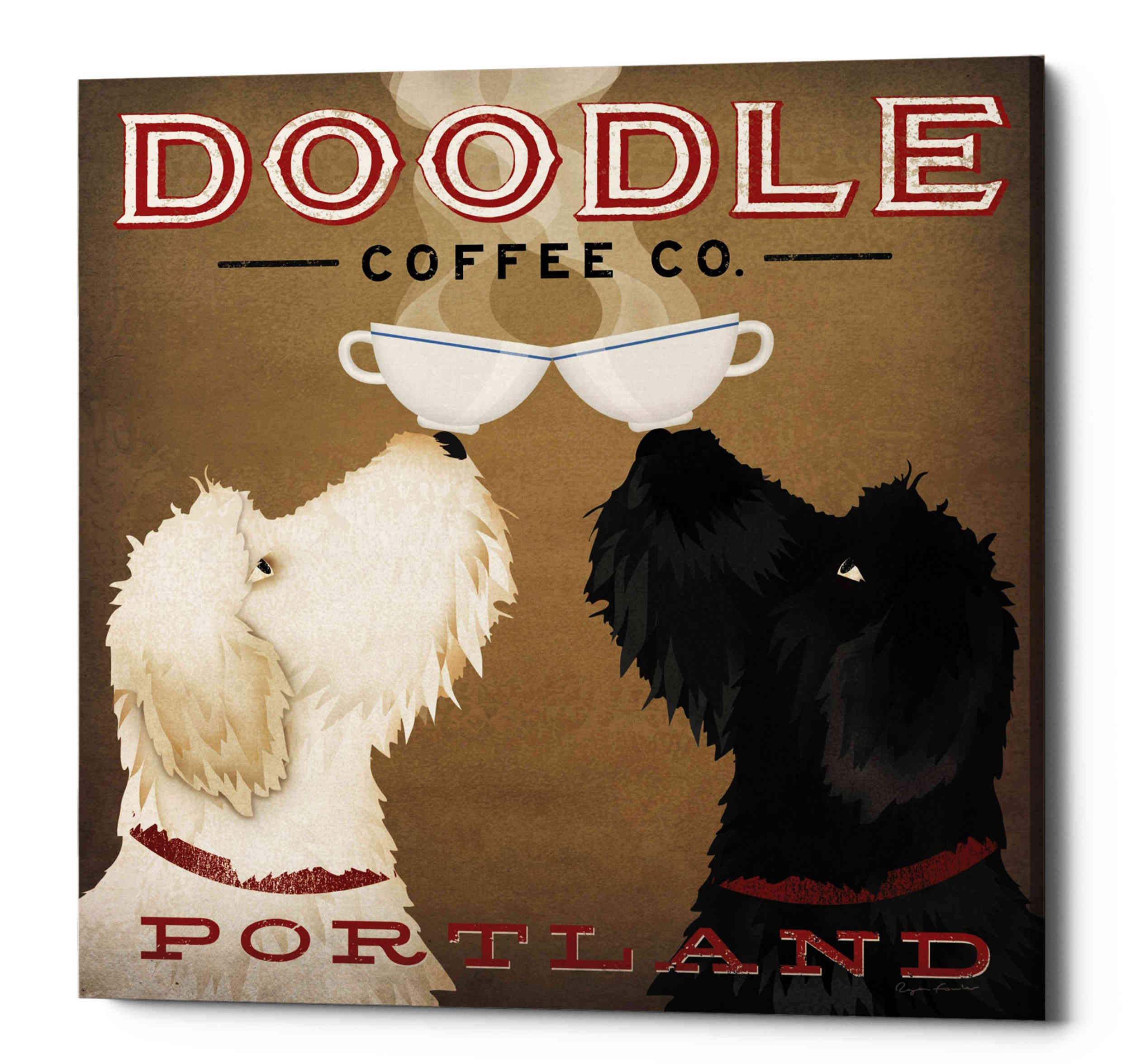 Ryan Fowler Doodle Coffee Double IV Portland Canvas Wall Art 26x26 Inches - Modern Abstract Painting for Living Room, Bedroom & Office Decor