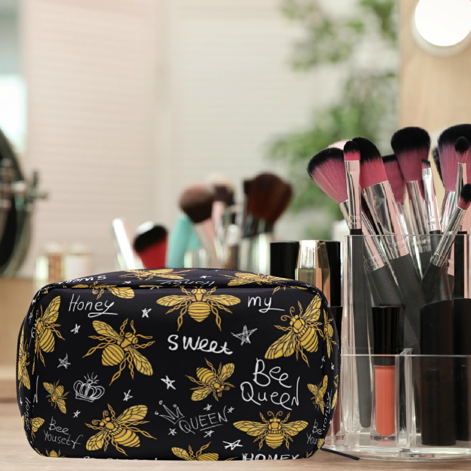 Sweet Bee Makeup Bag for Women Travel | Cosmetic Organizer with Compartments | Perfect for Toiletries & Travel Essentials