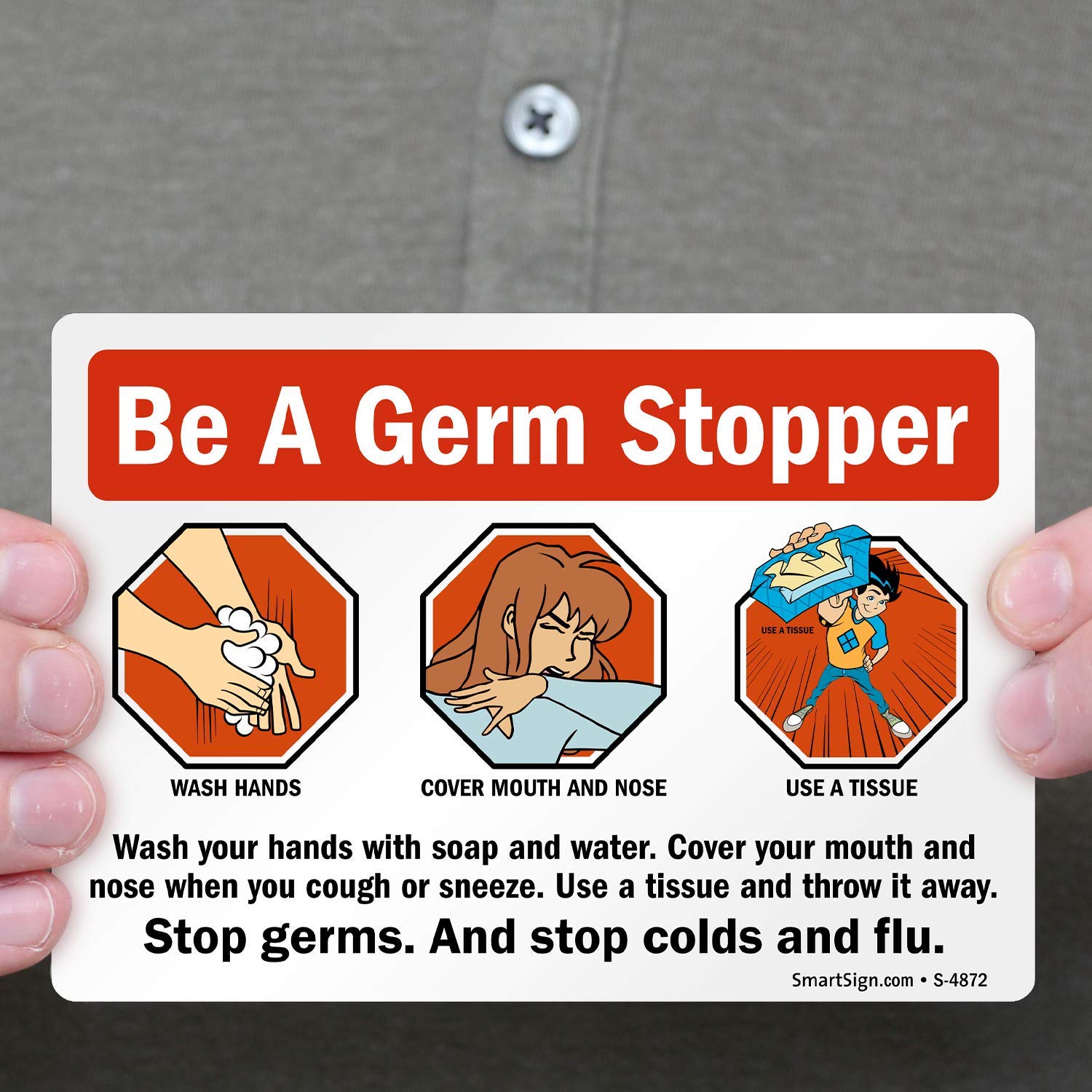 SmartSign 'Be A Germ-Stopper' Hand Washing Stickers for School, Office & Bathroom - 3.5