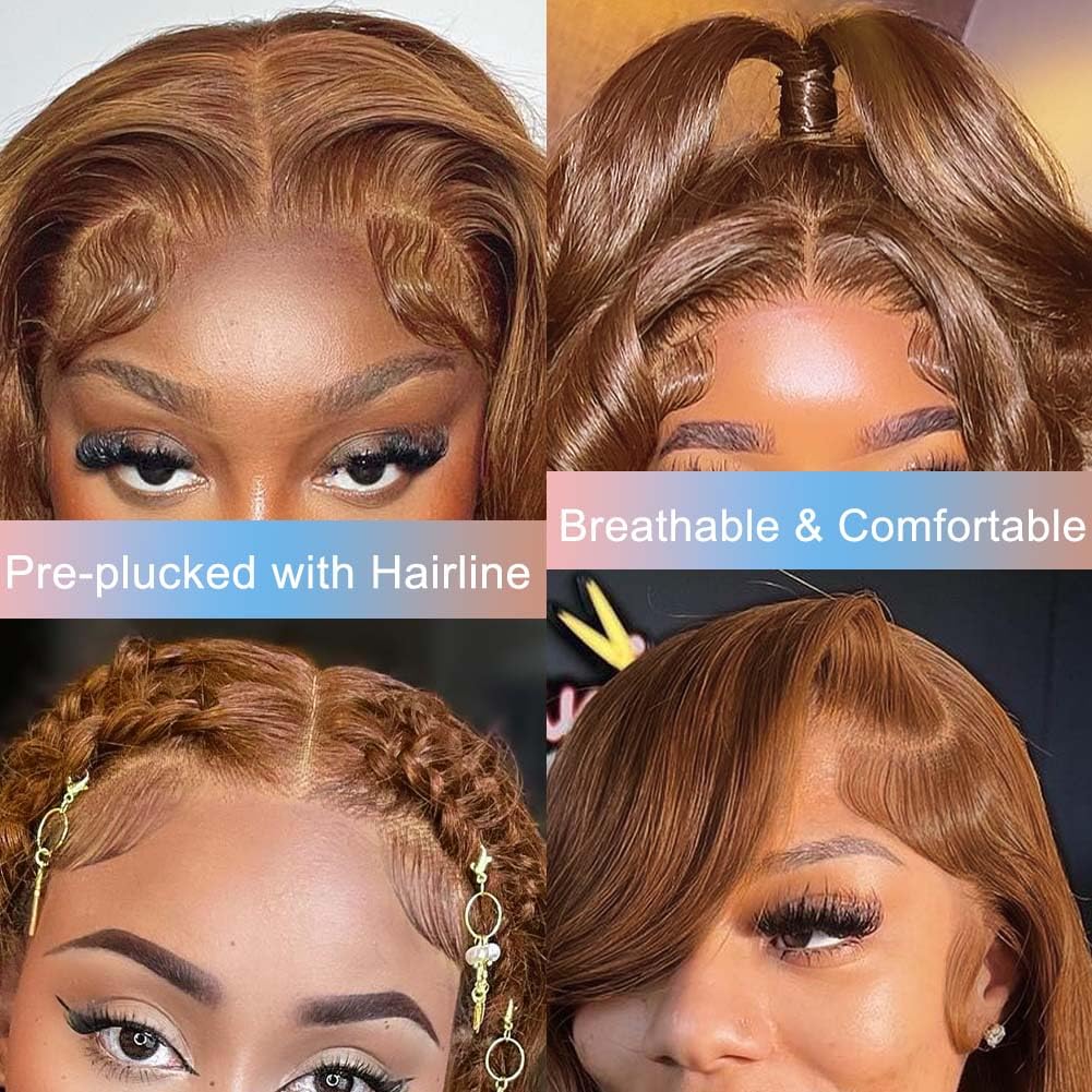 24 Inch Light Brown Body Wave Human Hair Wig - 13x4 Lace Front, 150% Density, Pre-Plucked with Baby Hair - Light Chocolate Brown Wig for Women | Perfect for Daily Wear, Cosplay, and Special Occasions