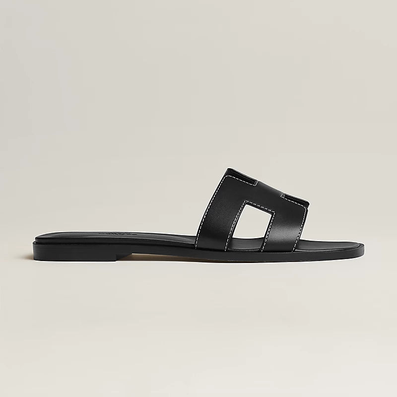 HERMES ORAN SANDALS in Noir - Luxury Leather Slide Sandals for Women | Perfect for Summer, Beach, and Casual Outings