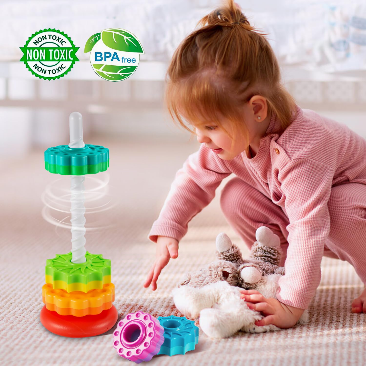 Rainbow Spinning Stacking Toys for Toddlers 1-3 - Montessori Sensory Toy for Babies & Autism Learning - Perfect for Birthday & Christmas Gifts