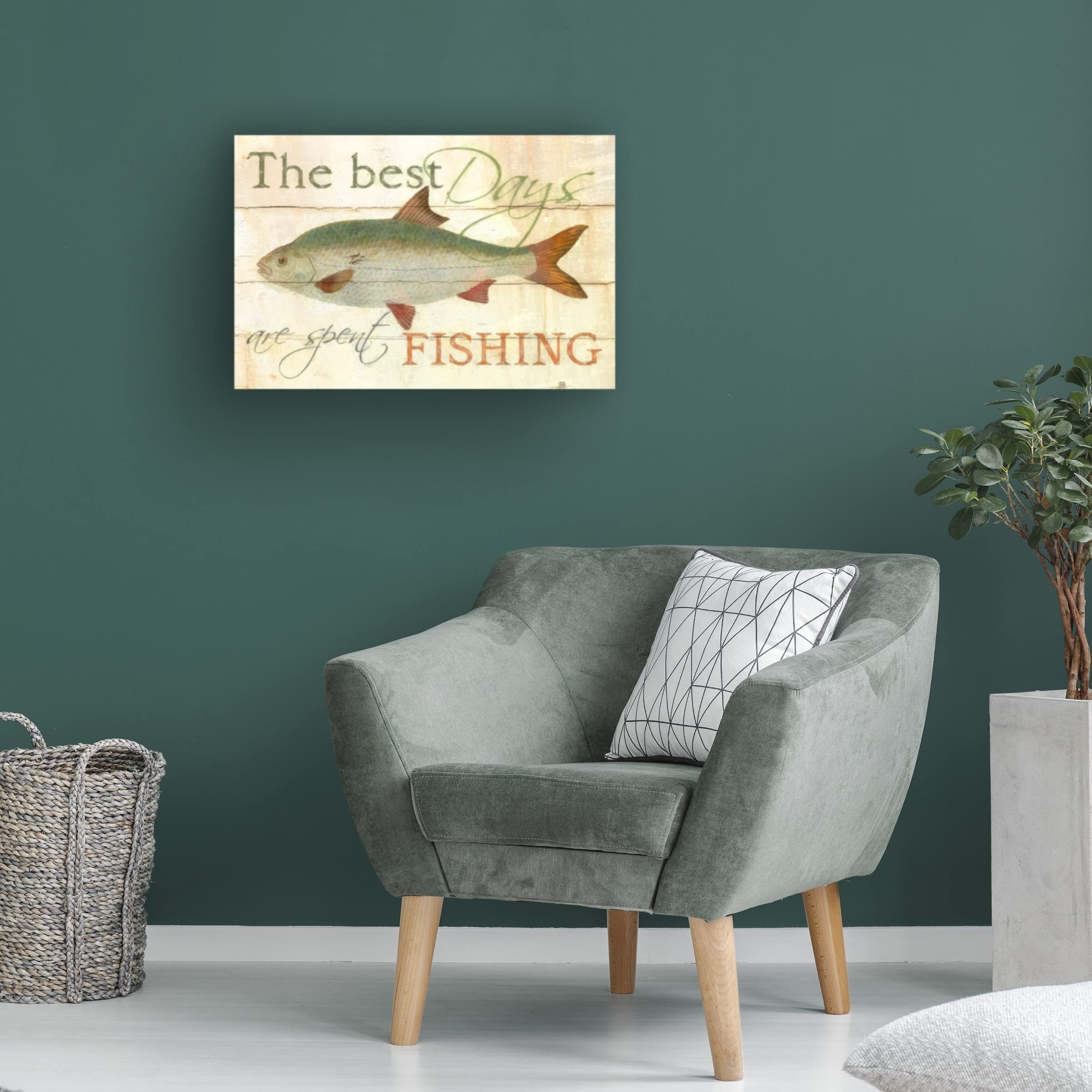 Trademark Fine Art 'The Best Days are Spent Fishing' Canvas Print by Cora Niele - Handmade Wall Decor for Living Room, Bedroom & Office - Perfect Gift for Anglers & Nature Lovers