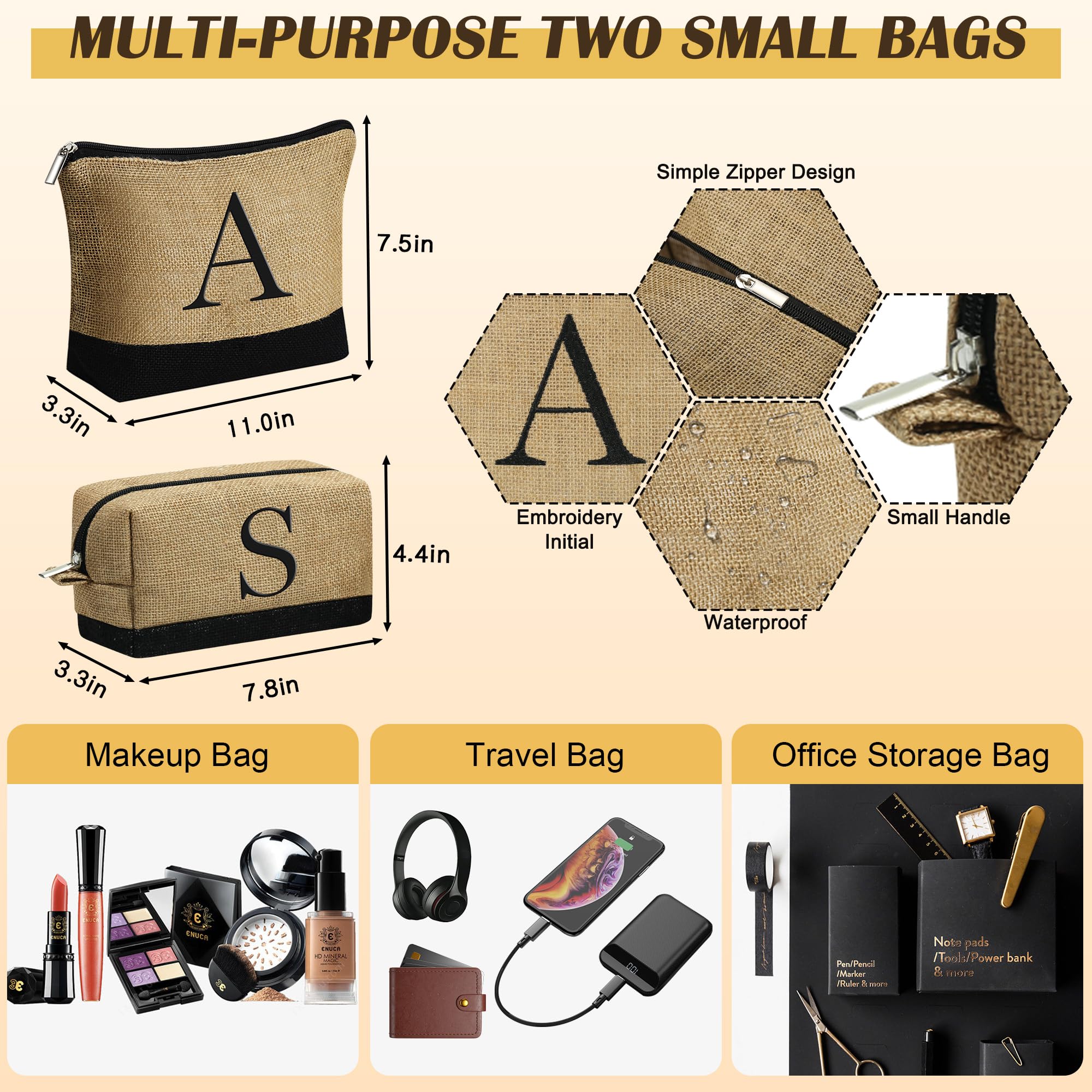 YOOLIFE Personalized Jute Tote Bag & 2 Zippered Makeup Bags - Eco-Friendly Mom & Best Friend Gifts for Women, Ideal for Birthdays, Travel, and Daily Use