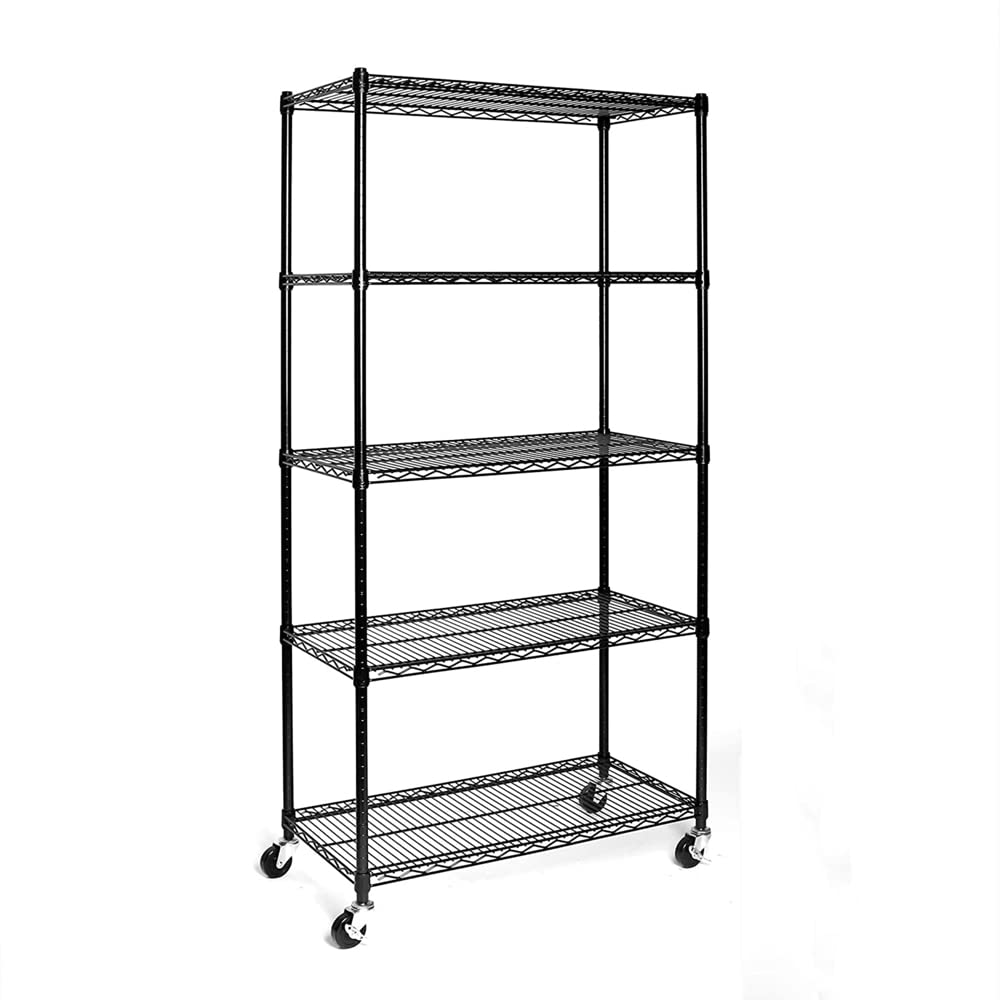 Karl Home Heavy Duty 5-Tier Storage Shelving Unit with Wheels - Adjustable Metal Wire Shelves Rack for Garage, Kitchen, Basement Organization - 1100lbs Capacity (35.43