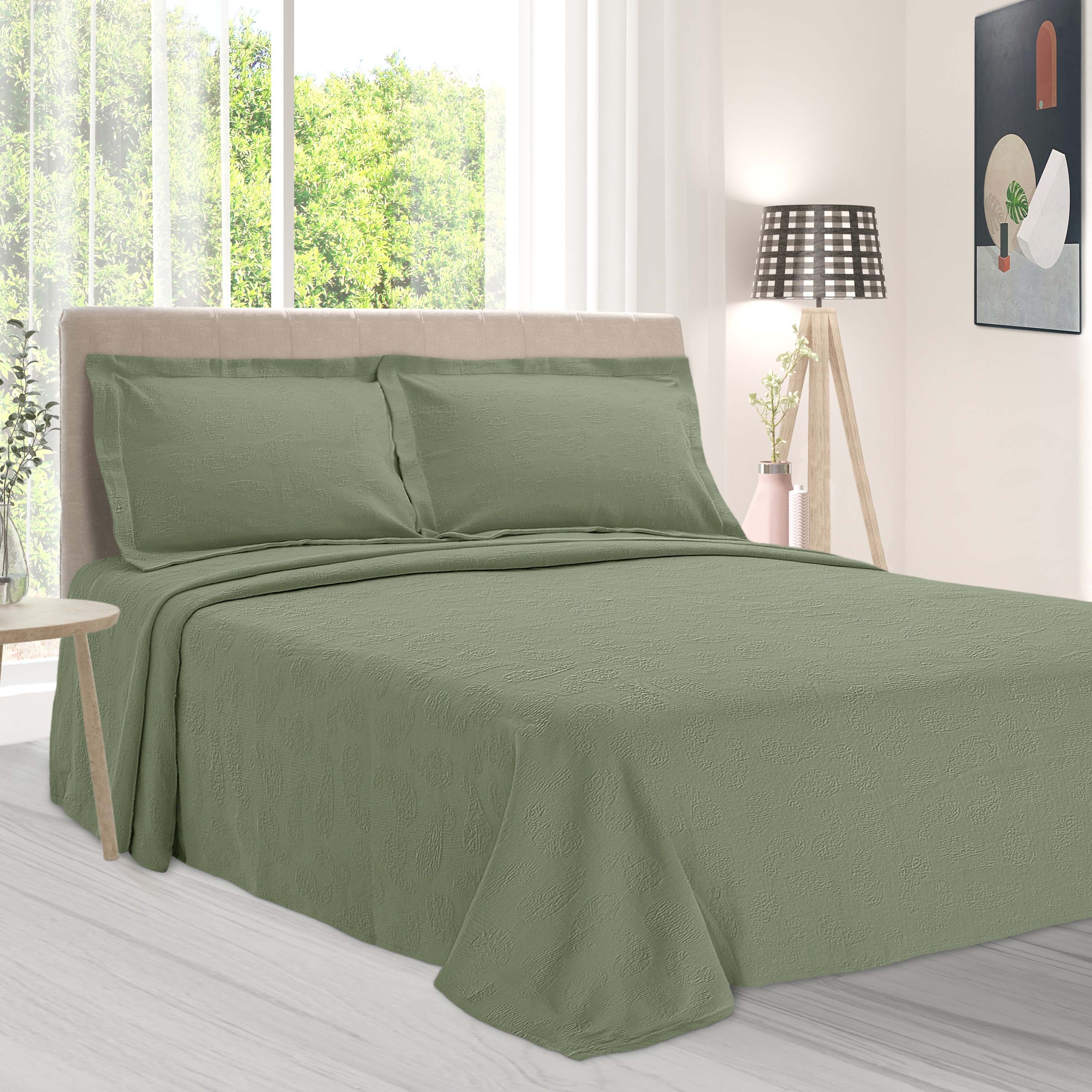 Jacquard Matelassé Paisley Floral Cotton Bedspread Set - Queen Size Luxury Bedding for Master Bedroom & Guest Room Decor