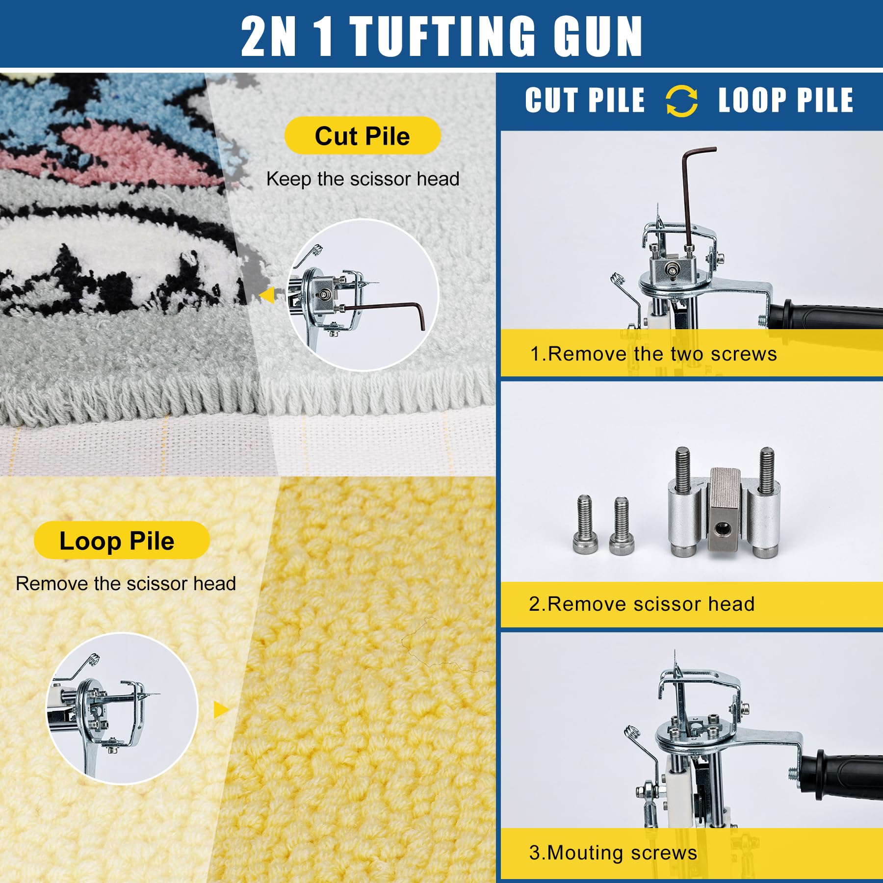 Zowwfast 2-in-1 Rug Tufting Gun Starter Kit with Carpet Trimmer - Cut Pile & Loop Pile Rug Maker Machine with Digital Speed Control & Non-Slip Grip - Perfect for DIY Home Decor, Custom Rugs, and Craft Projects
