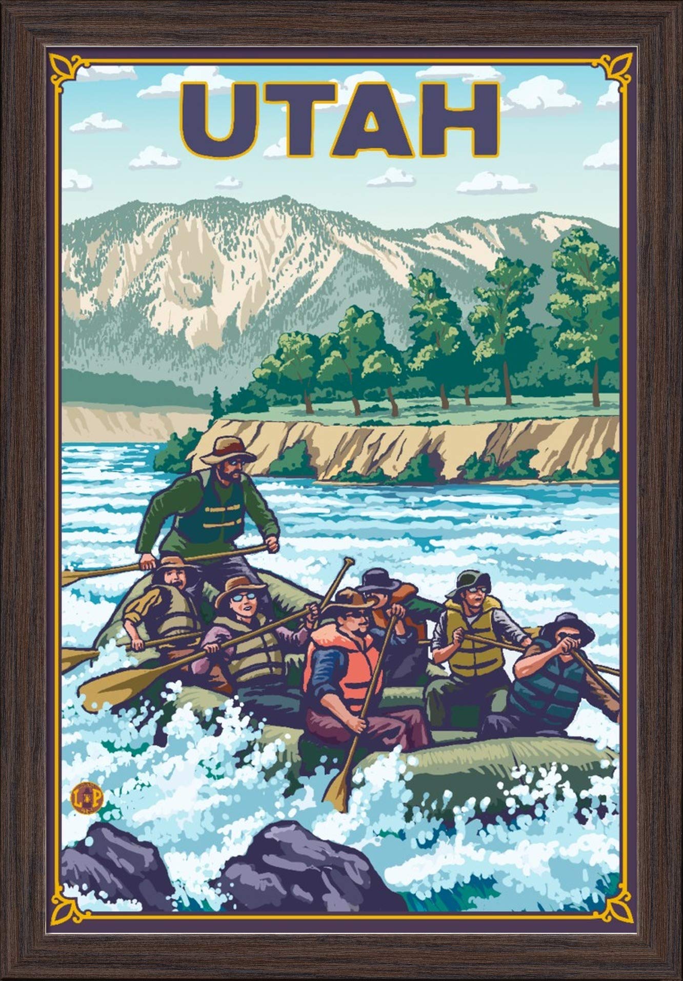 River Rafting Utah Adventure - 16x24 Giclee Fine Art Print in Eco-Friendly Recycled Wood Frame (Espresso Brown) - Perfect for Outdoor Enthusiasts & Nature-Inspired Home Decor