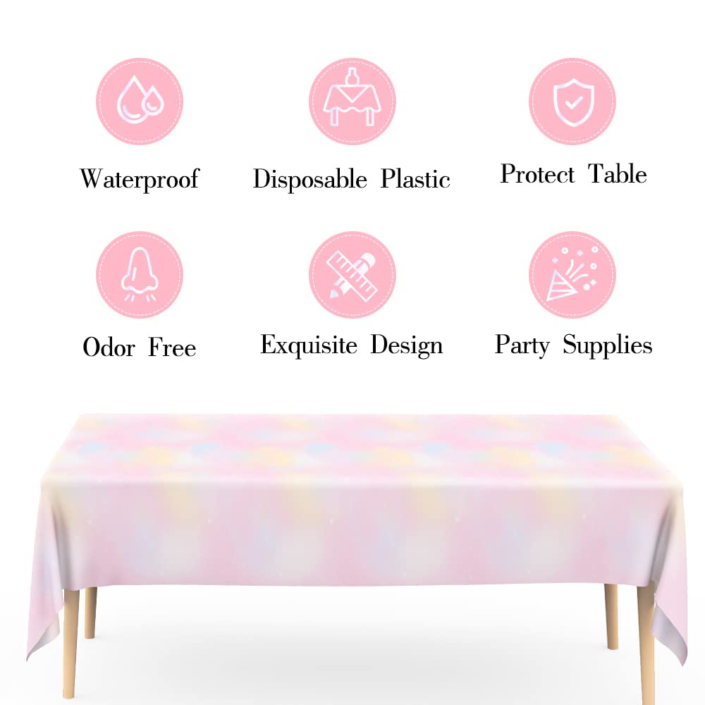 Pastel Rainbow Plastic Tablecloth - Waterproof Disposable Rectangle Table Cover for Birthday Party, Baby Shower & Events (54x108 Inches) - Perfect for Indoor/Outdoor Decorations & Party Supplies