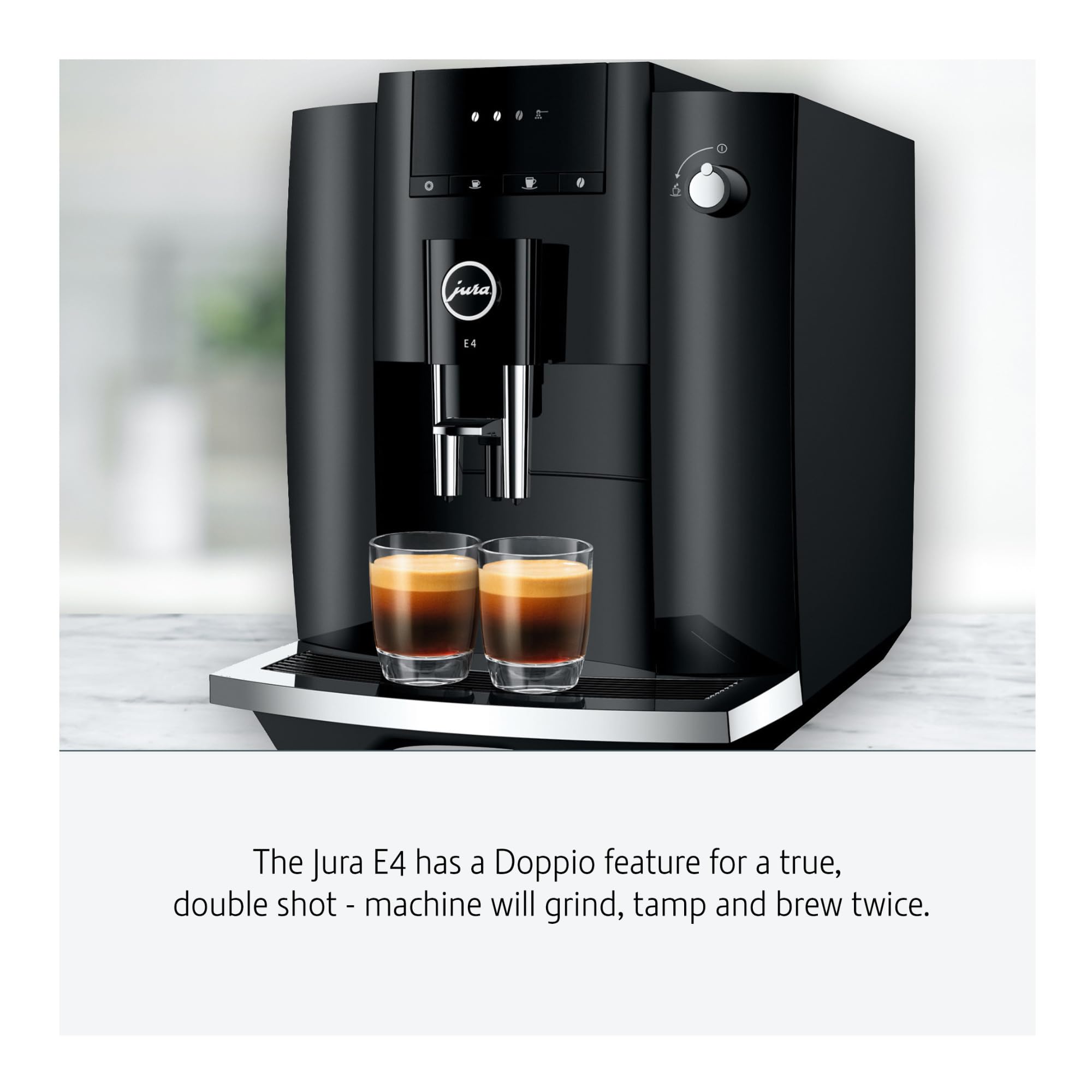 Jura E4 Automatic Coffee Machine (Piano Black) with CLEARYL Smart+ Water Filtration System - Includes 6 Cleaning Tablets & East Coast Blend Whole Bean Coffee - Perfect for Home, Office or Restaurant Use