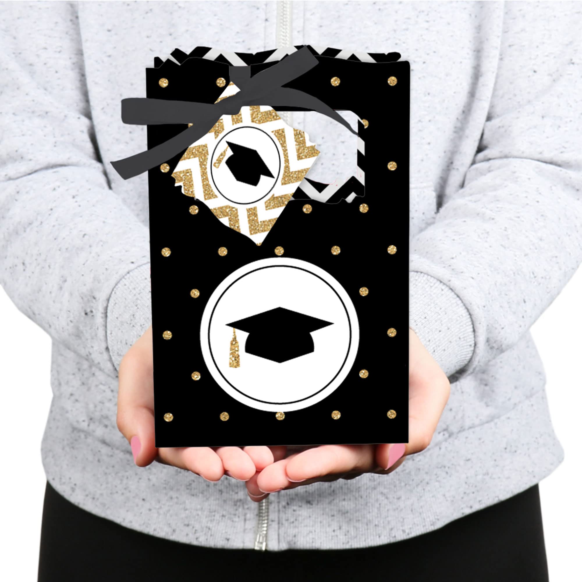 Big Dot of Happiness Gold Tassel Graduation Party Favor Boxes - Set of 12 Elegant Decorations for Graduation Ceremonies, School Events & Celebration Gifts