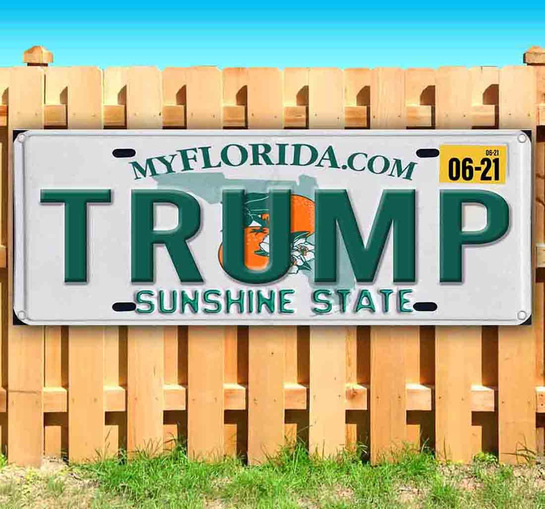 TRUMP FL License Plate Banner 13 oz - Heavy-Duty Vinyl Single-Sided with Metal Grommets | Non-Fabric | Perfect for Car Bumpers, Tailgates & Political Events