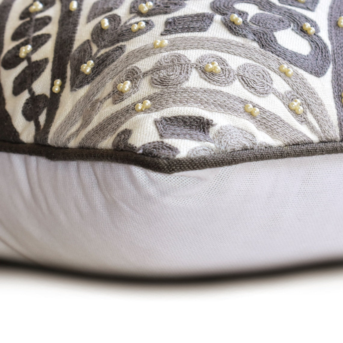 Adilah Grey Cotton Throw Pillow Cover - Soft Decorative Cushion Case for Sofa, Bed & Home Decor