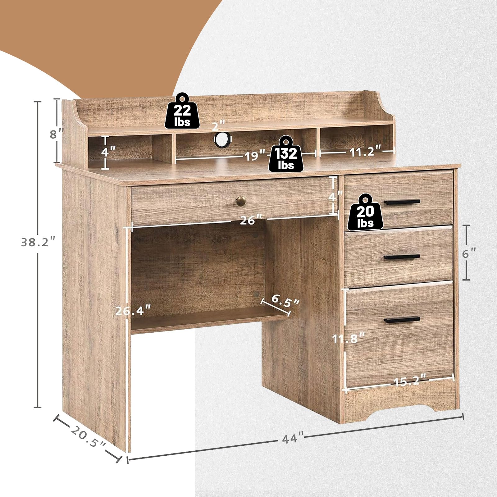 Catrimown Wooden Computer Desk with Drawers & Hutch - Home Office Desk for Small Spaces, Student Writing Table, Laptop Workstation - Perfect for Bedrooms, Dorm Rooms & Compact Home Offices (Grey)