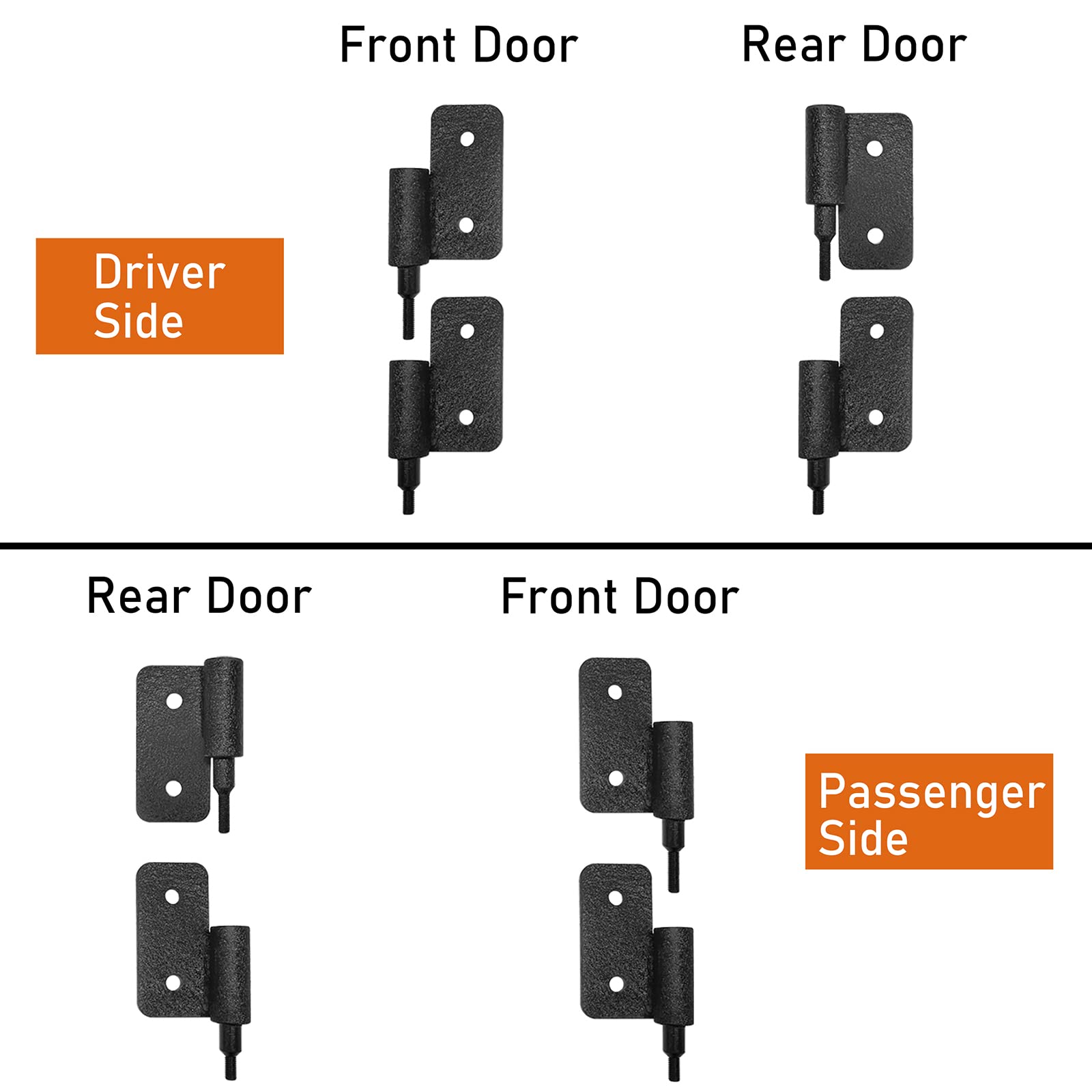 Hooke Road Front & Rear Tubular Half Doors for 2018-2025 Jeep Wrangler JL & 2020-2025 Gladiator JT (4-Door Set) - Off-Road Adventure & Open-Air Driving Upgrade