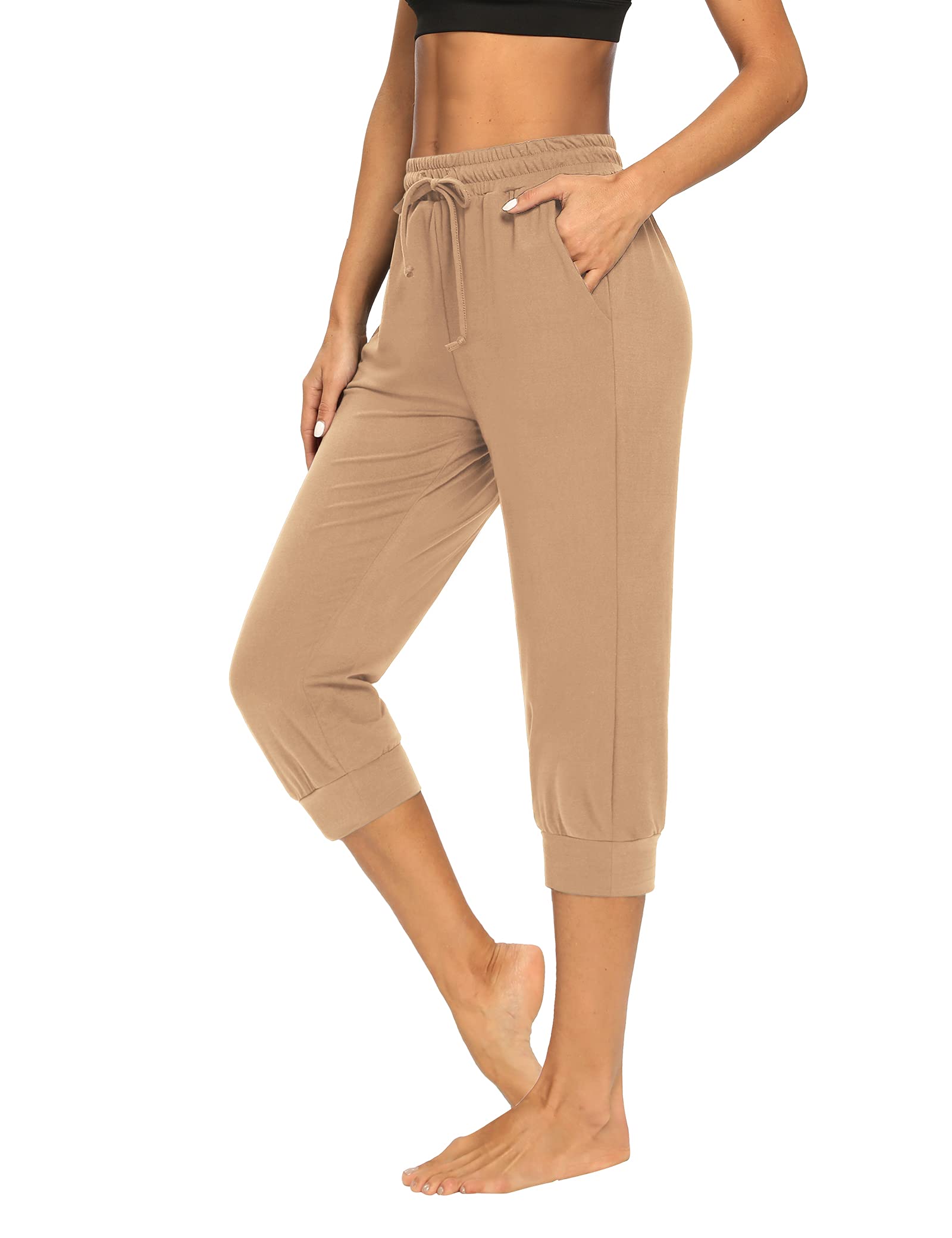Women's Loose Fit Capri Yoga Pants with Drawstring & Pockets - Comfy Workout Sweatpants, Lounge Joggers for Yoga, Running, Travel & Home Wear