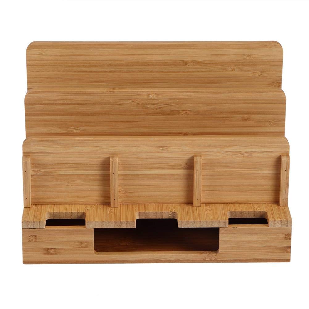 Ymiko Bamboo Tablet & Phone Charging Stand - Multi-Device Organizer for iPad, iPhone, Kindle | Home Office Desk Storage Solution for Phones, Tablets & E-Readers