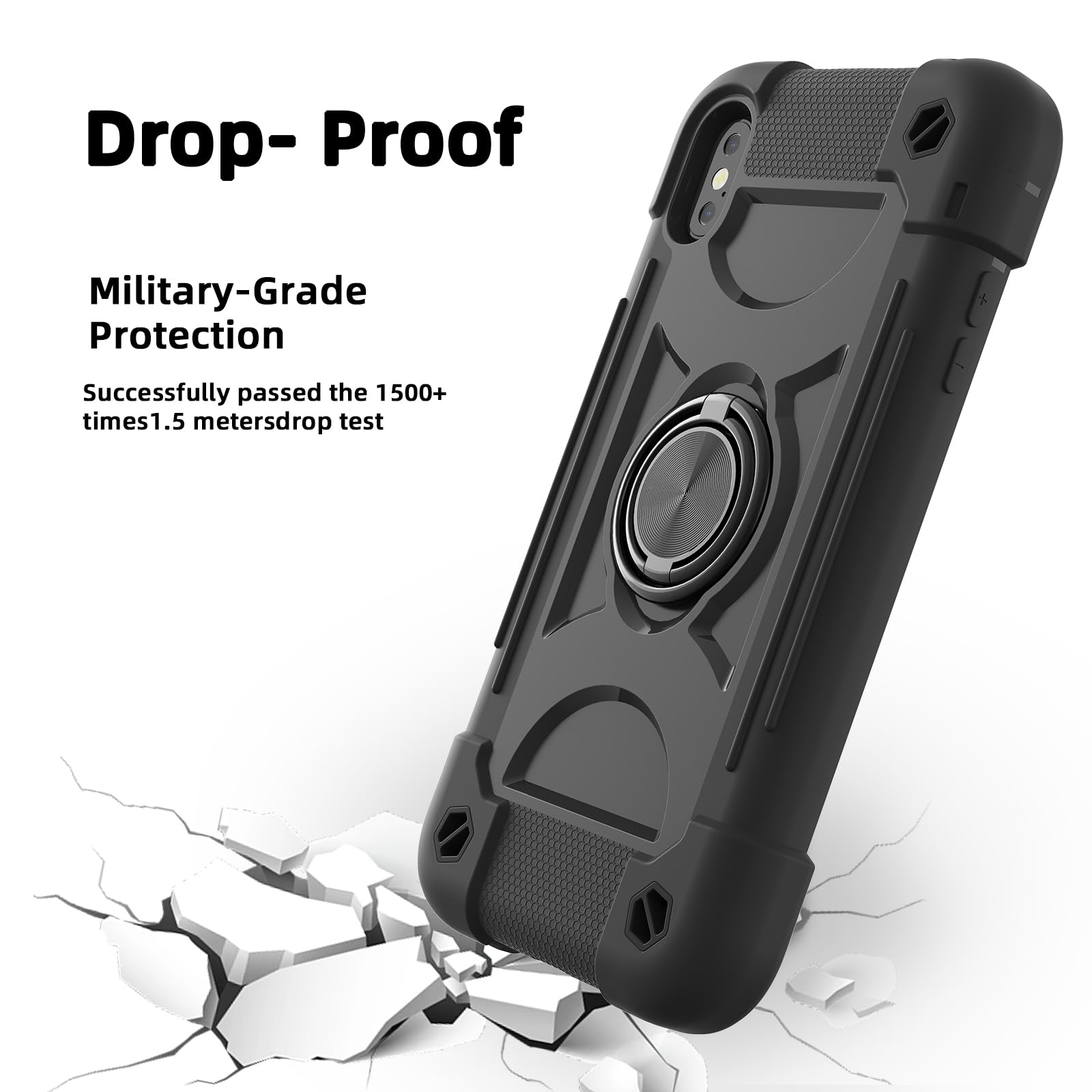 MARKILL iPhone Xs Max Case 6.5 Inch - Military Grade Shockproof Phone Cover with Ring Stand & Magnetic Car Mount | Perfect for Outdoor Activities, Travel & Daily Protection (Black)